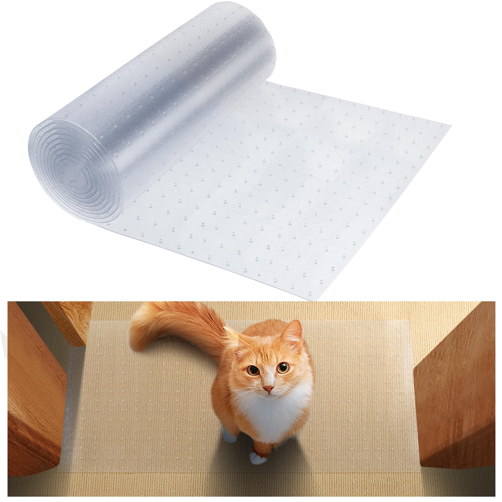 8.69Ft(L) Carpet Protector For Pets - Anti-Slip Cat Carpet Protector, Scratch Resistant Pets Scratch Stopper, Easy To Cut Floor 