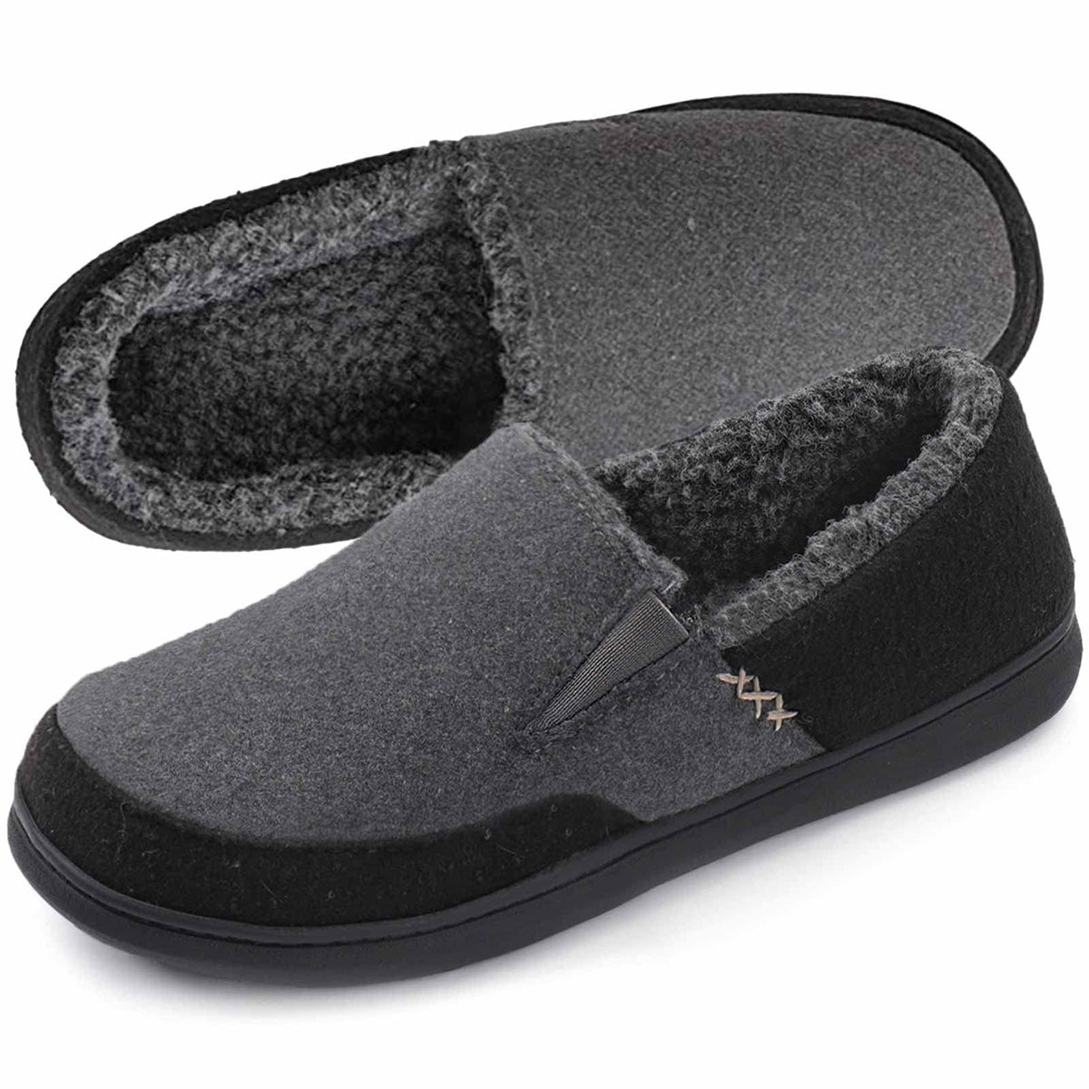 Zigzagger Mens Fuzzy Fleece Slippers With Memory Foam, Indoor Outdoor Warm Winter House Shoes, Hard Soled Wide Width Home Slippe