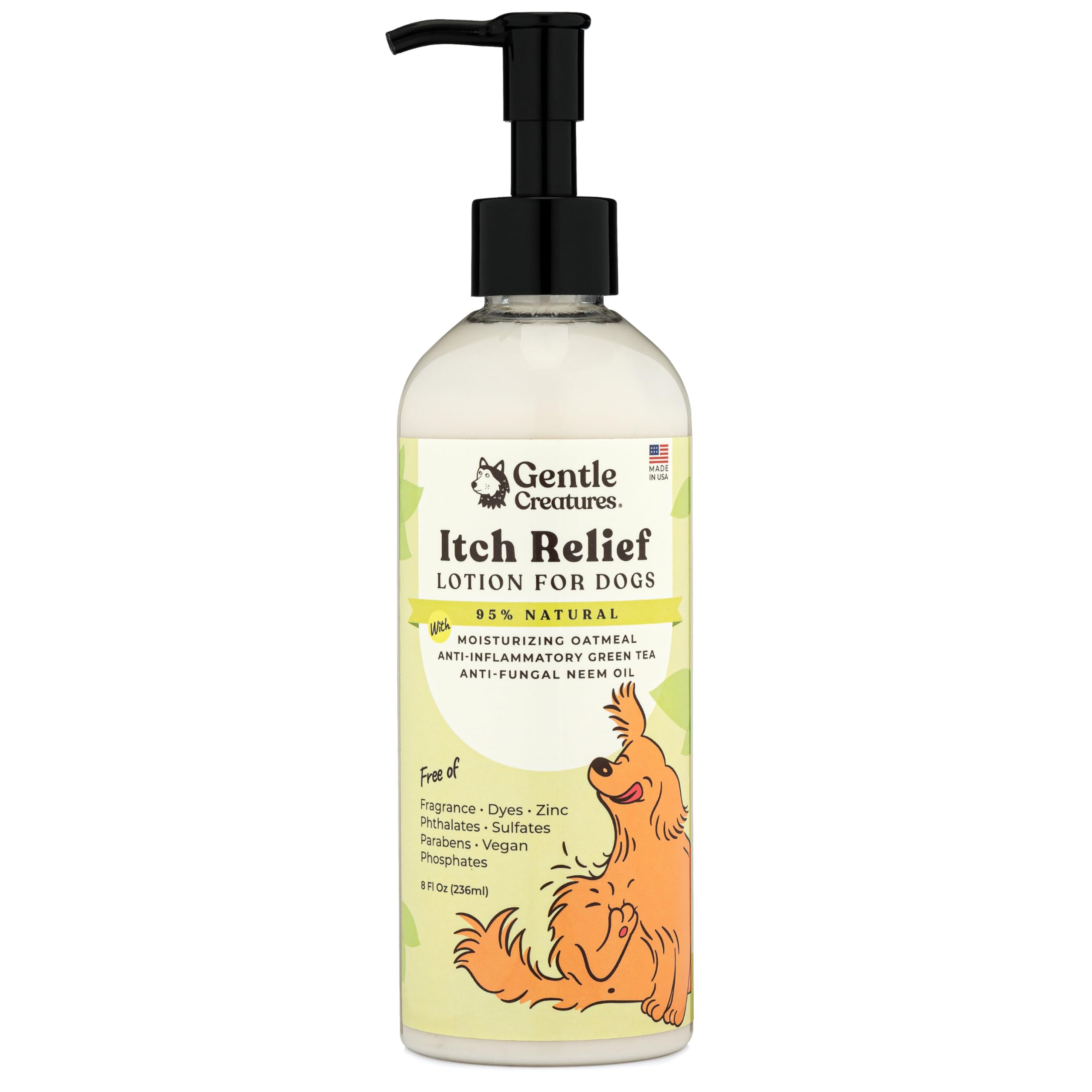 Gentle Creatures Itch Relief Lotion for Dogs, 8 fl oz, Natural with Oatmeal, Green Tea, Neem Oil