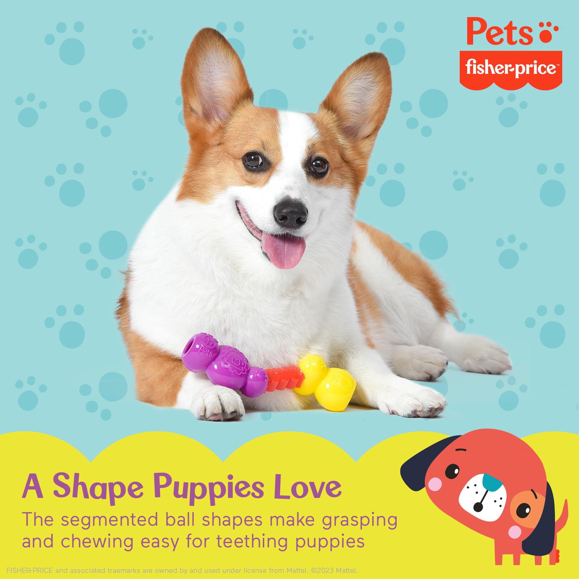 Fisher-Price for Pets ColorBites Flip Stick Multi-Function Puppy Teething Toy - Treat Hide Toy for Puppies - Fetch Dog Toy, Tug