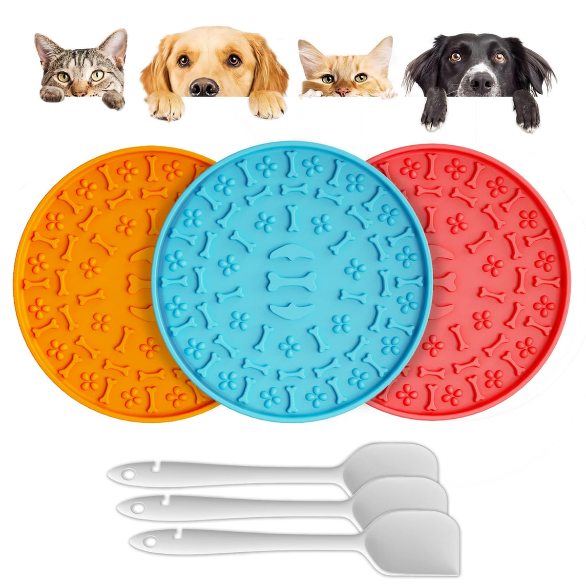 Lick Mat For Dogs & Cats 3 Pack - Silicone Dog Lick Mat With Suction Cups - Anxiety Relief/Promotes Healthy Eating/Frozen & Dish