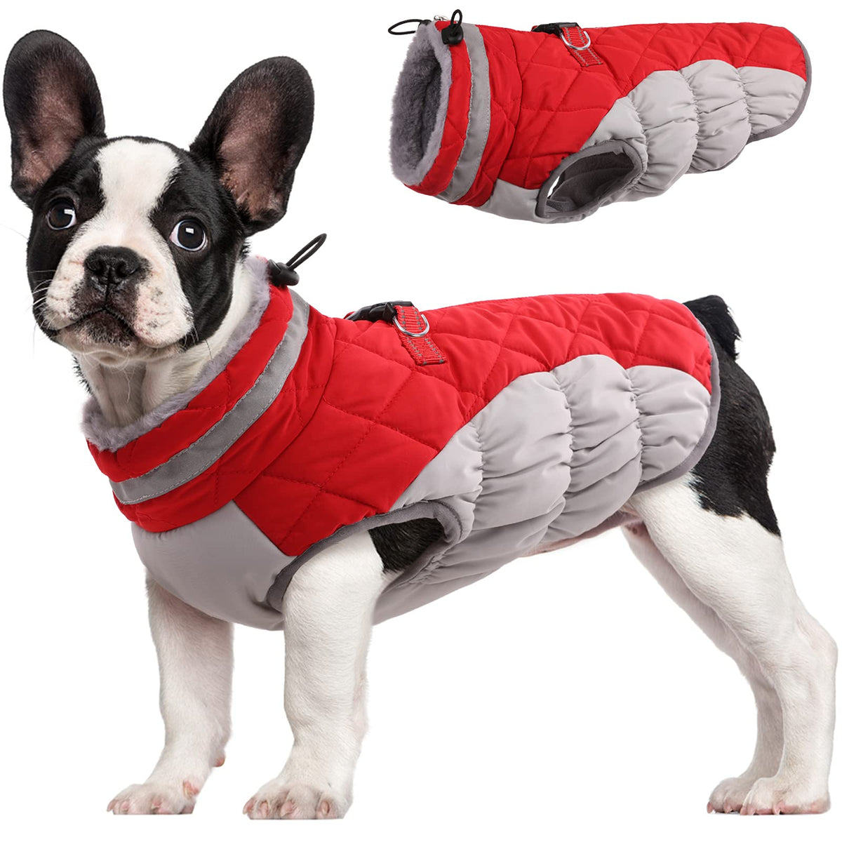 Fuamey Dog Winter Coat - Warm Fleece Vest With Built-In Harness, Waterproof Windproof Reflective Snow Jacket For Dogs With Zippe