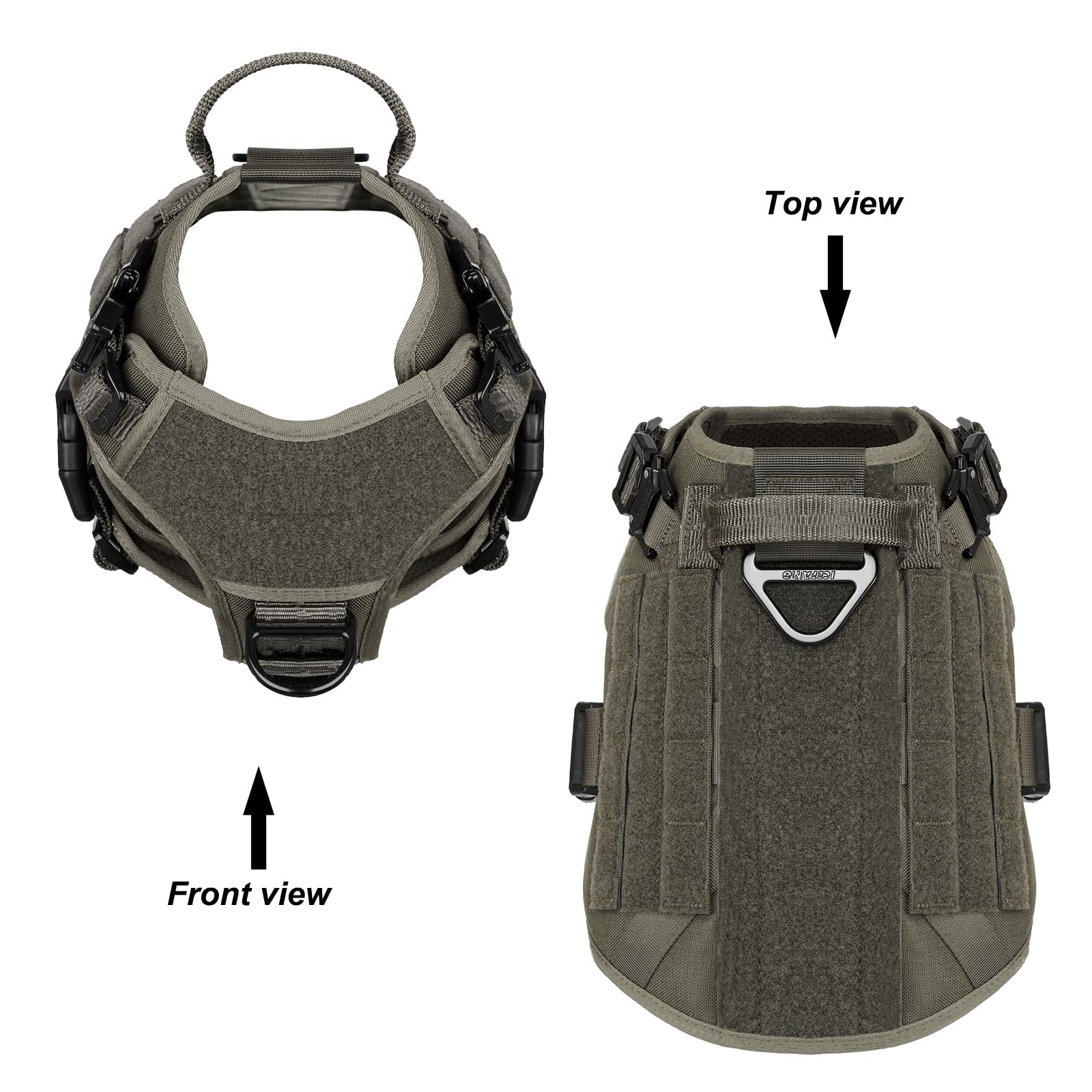 Icefang Tactical Dog Harness,Medium Size, 2X Metal Buckle,Working Dog Molle Vest With Handle,No Pulling Front Leash Clip,Hook An