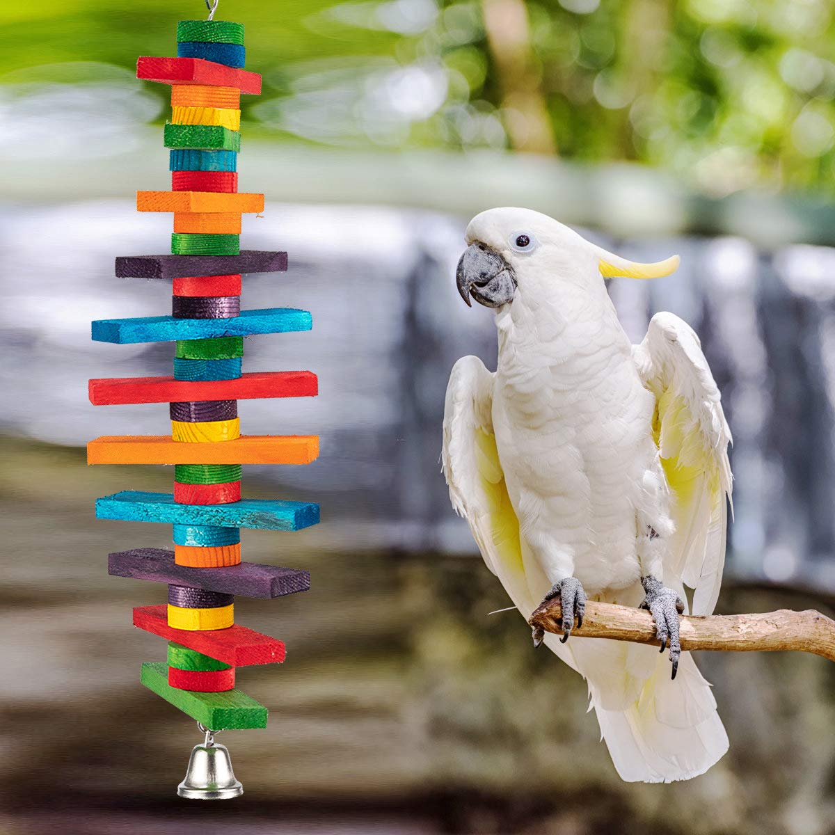 Mewtogo 2Pcs Bird Toys - Parrot Toys With Multicolored Natural Wooden Blocks, Bird Chewing Sticks Toys For Conures Parakeets Coc