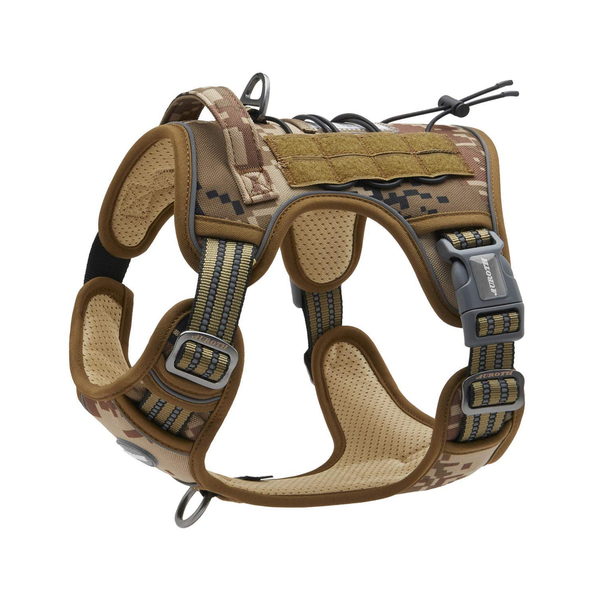 Auroth Tactical Dog Harness For Small Medium Dogs No Pull Adjustable Pet Harness Reflective K9 Working Training Easy Control Pet Vest Military Service Dog Harnesses Desert Camo M