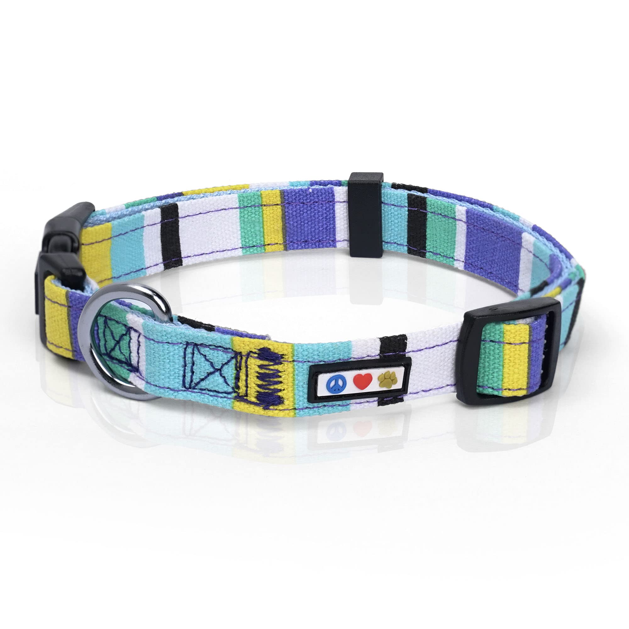 Pawtitas Pet Soft Adjustable Solid Color Nylon Puppy/Dog Collar Can Be Personalized Large Teal/White/Yellow