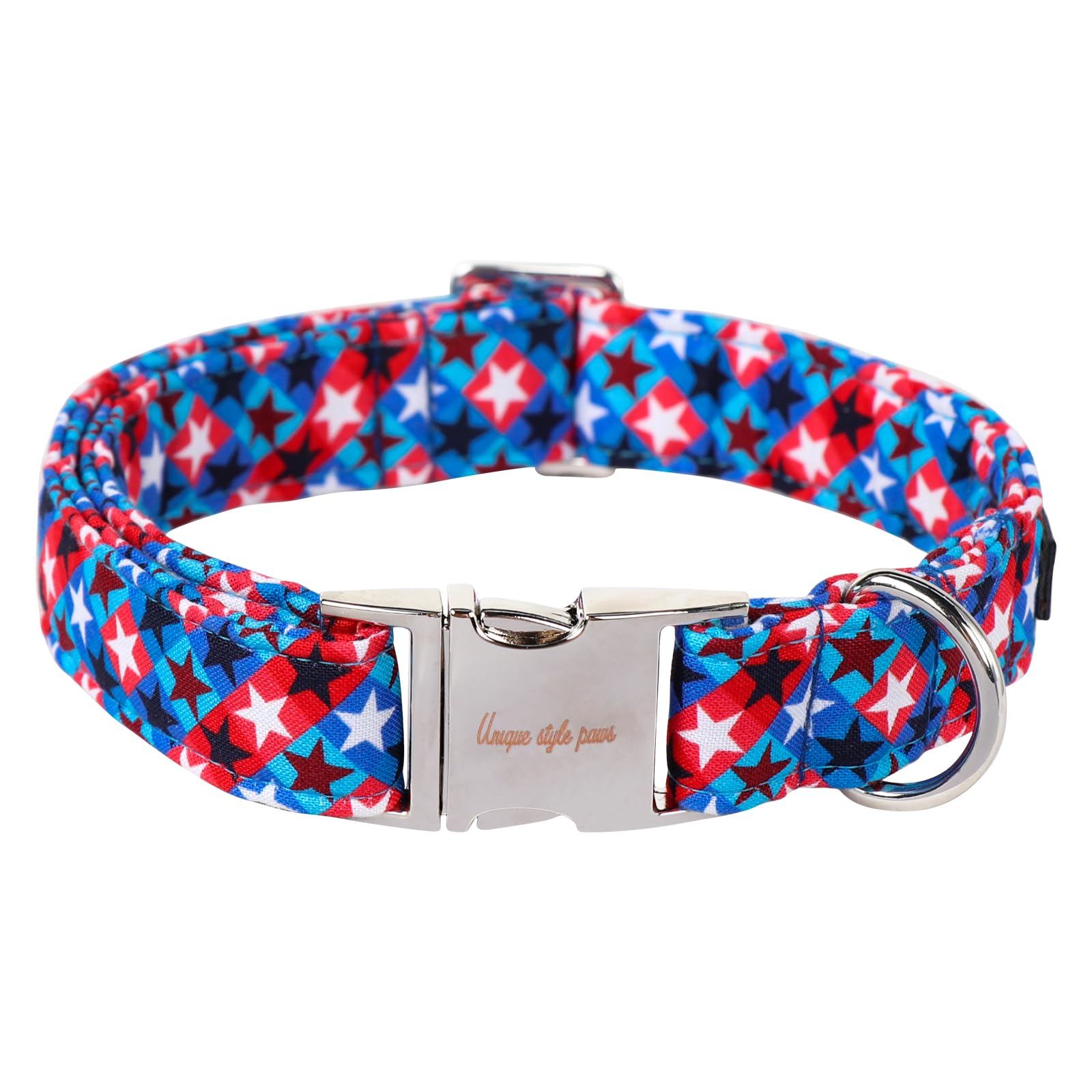 Paws 4Th Of July Dog Collar - Unique Style, American Stars, Cotton, Independence Day Collar For Small, Medium, Large Dogs