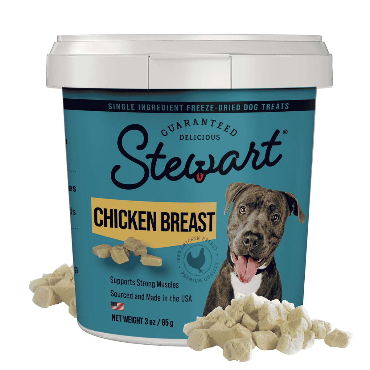 Stewart Single Ingredient Freeze Dried Raw Dog Treats, Chicken Breast, 3 Ounce Resealable Tub, Training Treats Or Meal Topper For All Size Dogs, High Protein, Grain-Free, Gluten-Free