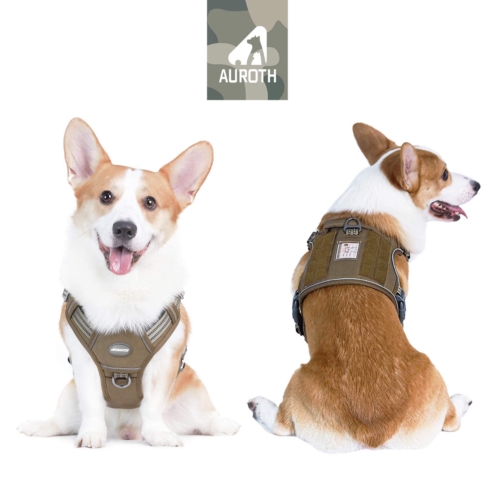 Auroth Tactical Dog Harness For Small Medium Dogs No Pull Adjustable Pet Harness Reflective K9 Working Training Easy Control Pet Vest Military Service Dog Harnesses Army Yellow M