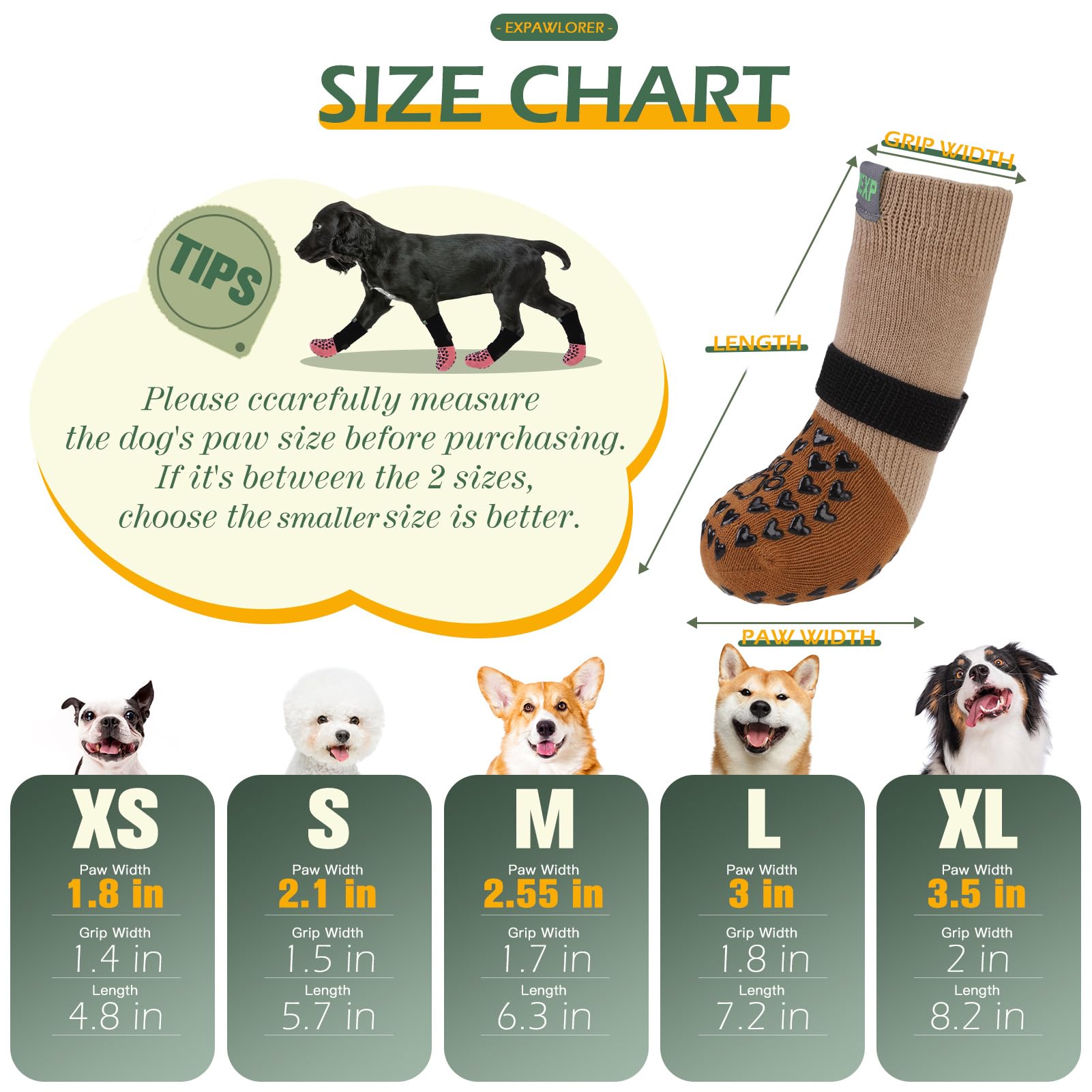 EXPAWLORER Anti Slip Dog Socks to Prevent Licking Paws - Dog Boots & Paw Protectors for Winter, Dog Booties for Hardwood Floors,