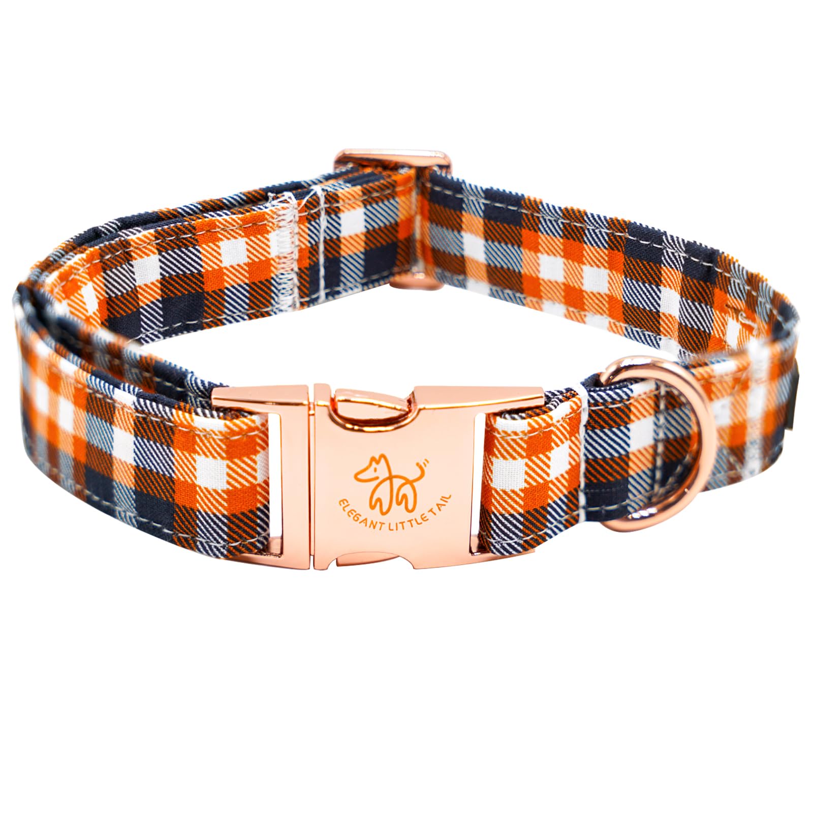 Elegant Little Tail Dog Collar - Orange Plaid Fall Pet Collar With Metal Buckle, Adjustable Cotton Collar For X-Large Dogs, Pupp