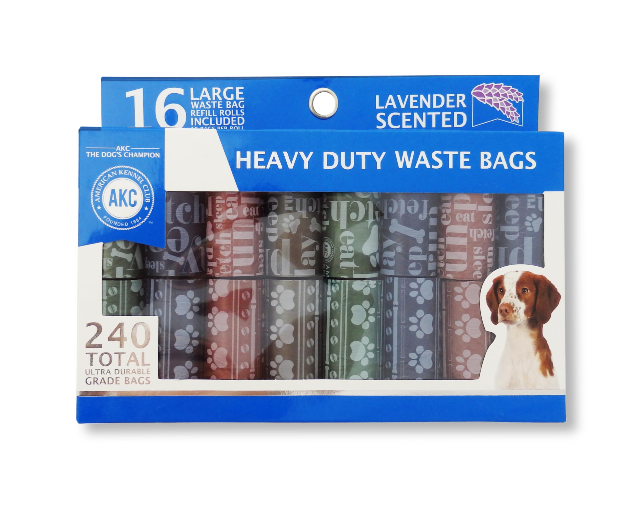 Akc Dog Poop Bags - Leak Proof Pet Waste Bags - 16 Refill Rolls - Lavender Scent - 240 Count (Assorted)