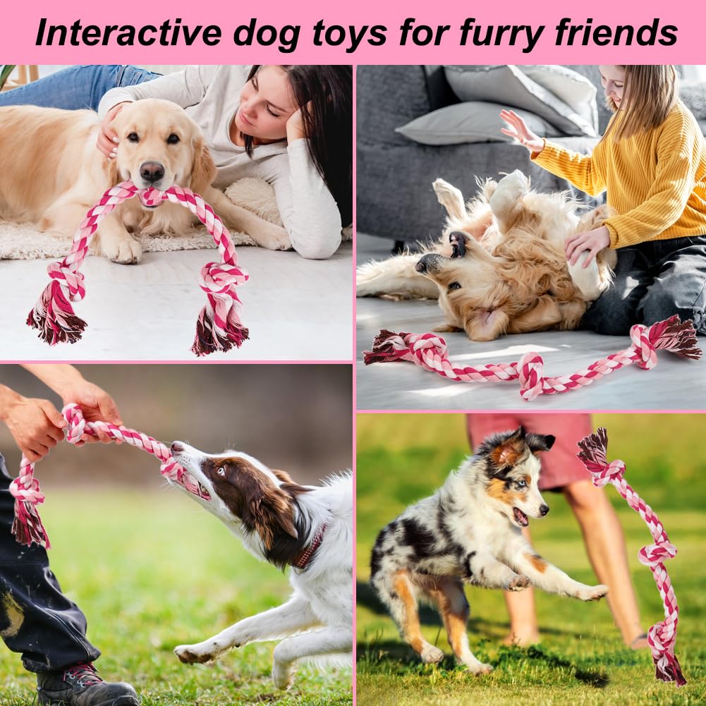Szee Dog Rope Toys, 24 In 3 Knots Chew Rope For Small, Medium And Large Dogs, Natural Cotton Pet Pull Toy For Tug Of War And Tee