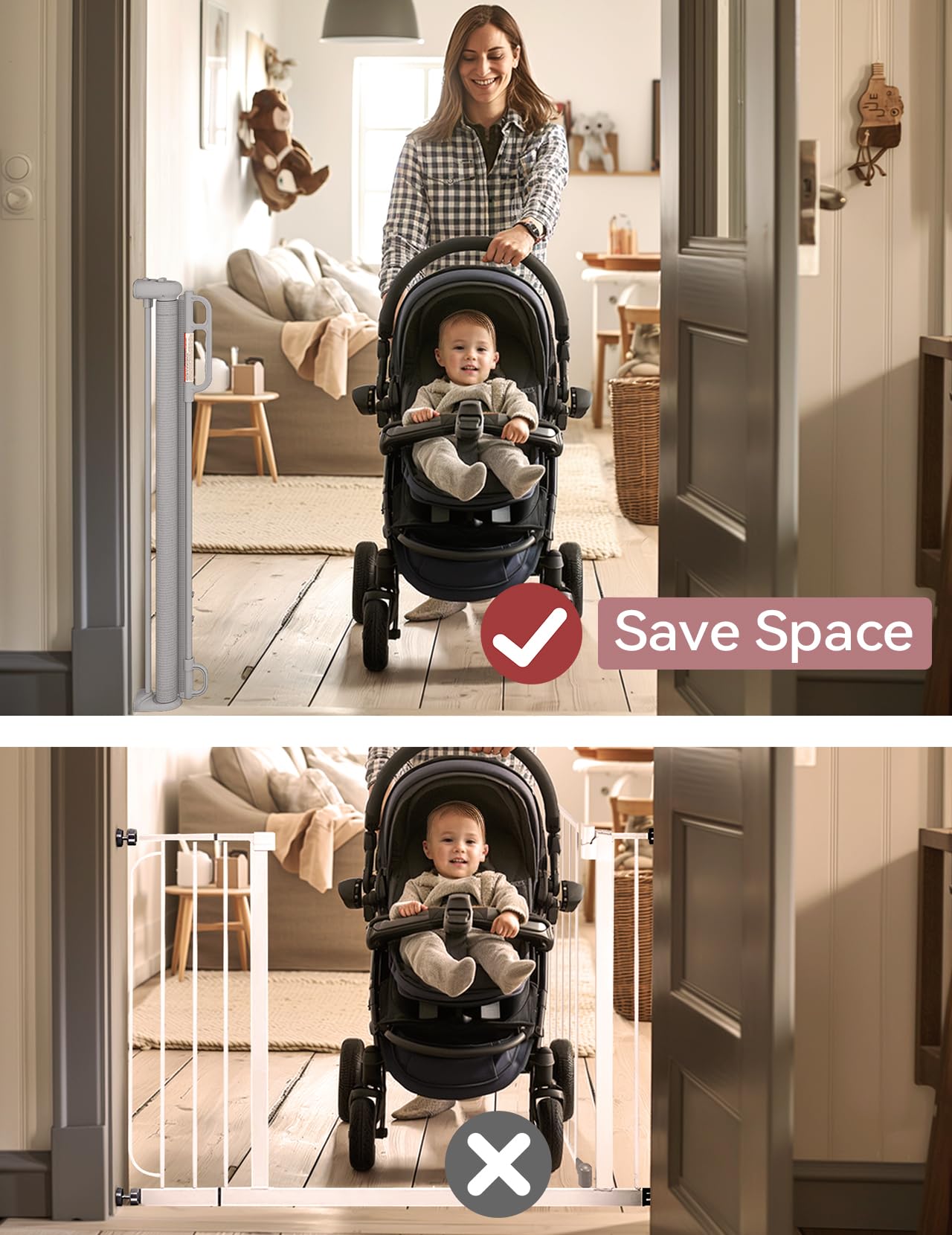 Retractable Baby Gate, Momcozy Extra Wide Mesh Baby Gates for Stairs, 41 Tall, Extends to 71 Wide, Black, Pet Dog Gate for Doorw