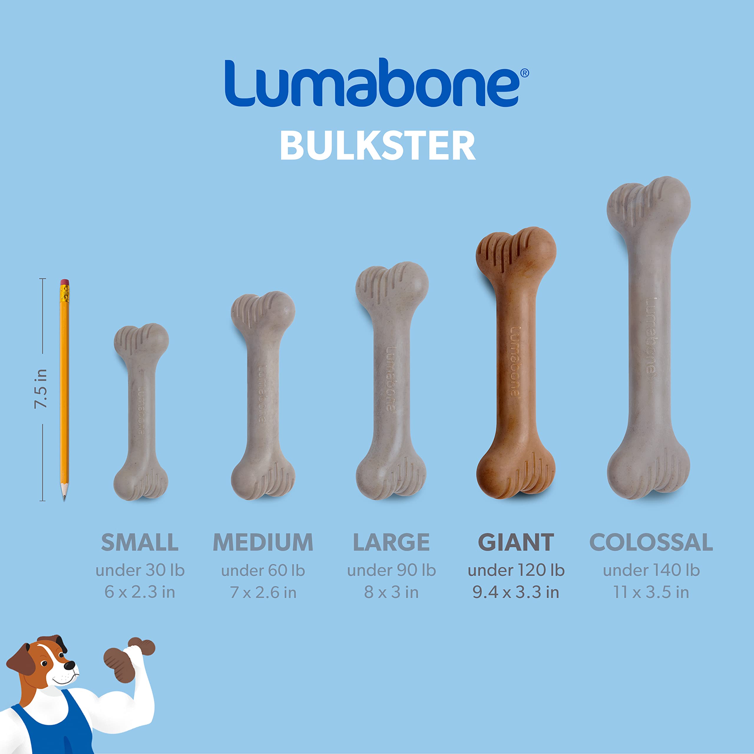 Lumabone Bulkster Durable Chew Toy For Aggressive Chewers, Real Bacon, Made In Usa, Giant