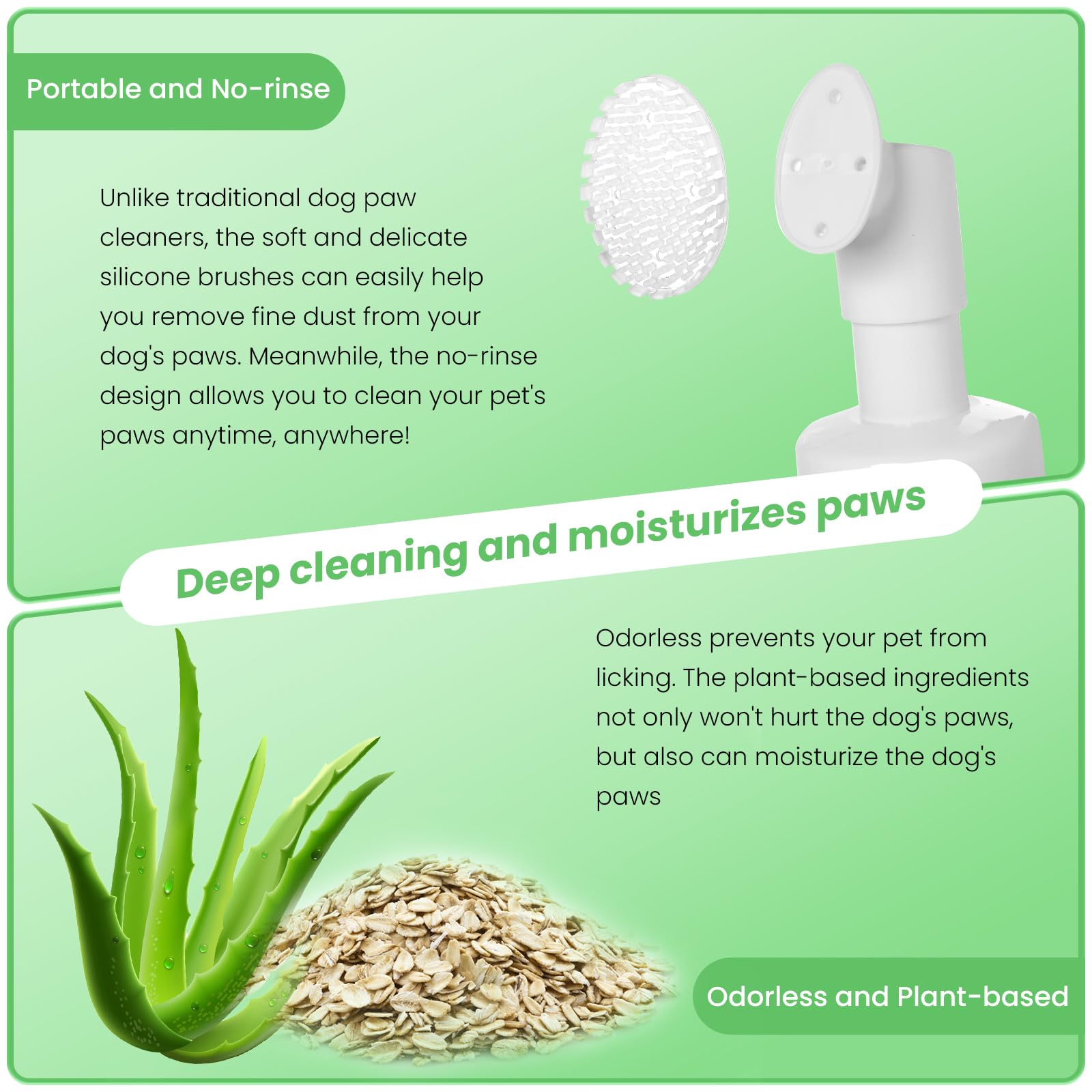 Tinioey Foaming Paw Cleaner For Dogs And Cats (6.8 Oz) | No-Rinse Dandelion Cleanser With Brush And Absorbent Towel (Fragrance Free)