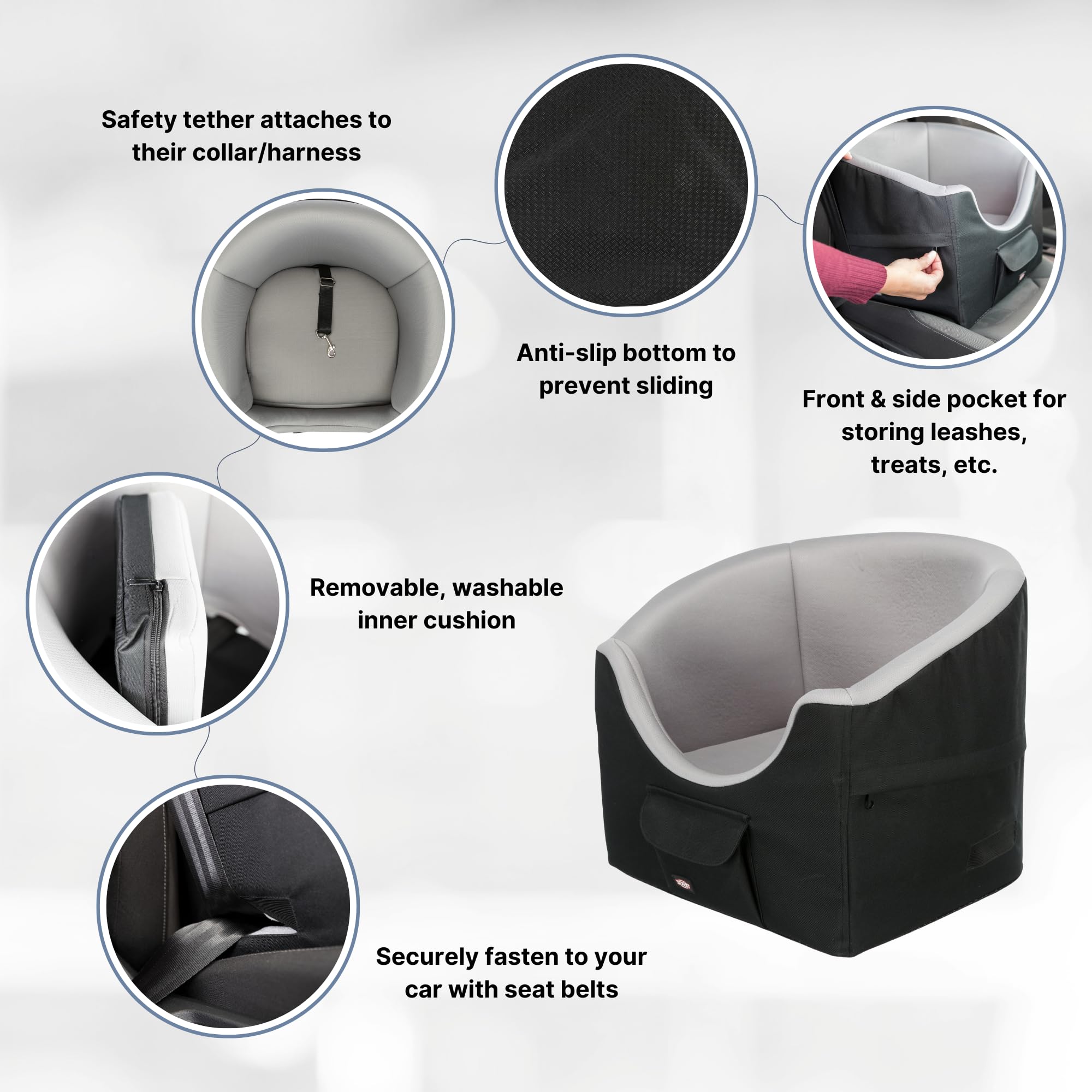 TRIXIE Pet Booster Seat, Dog car Seat, Dog console Seat Ideal for Small Dogs and cats, Travel cat Bed, Black