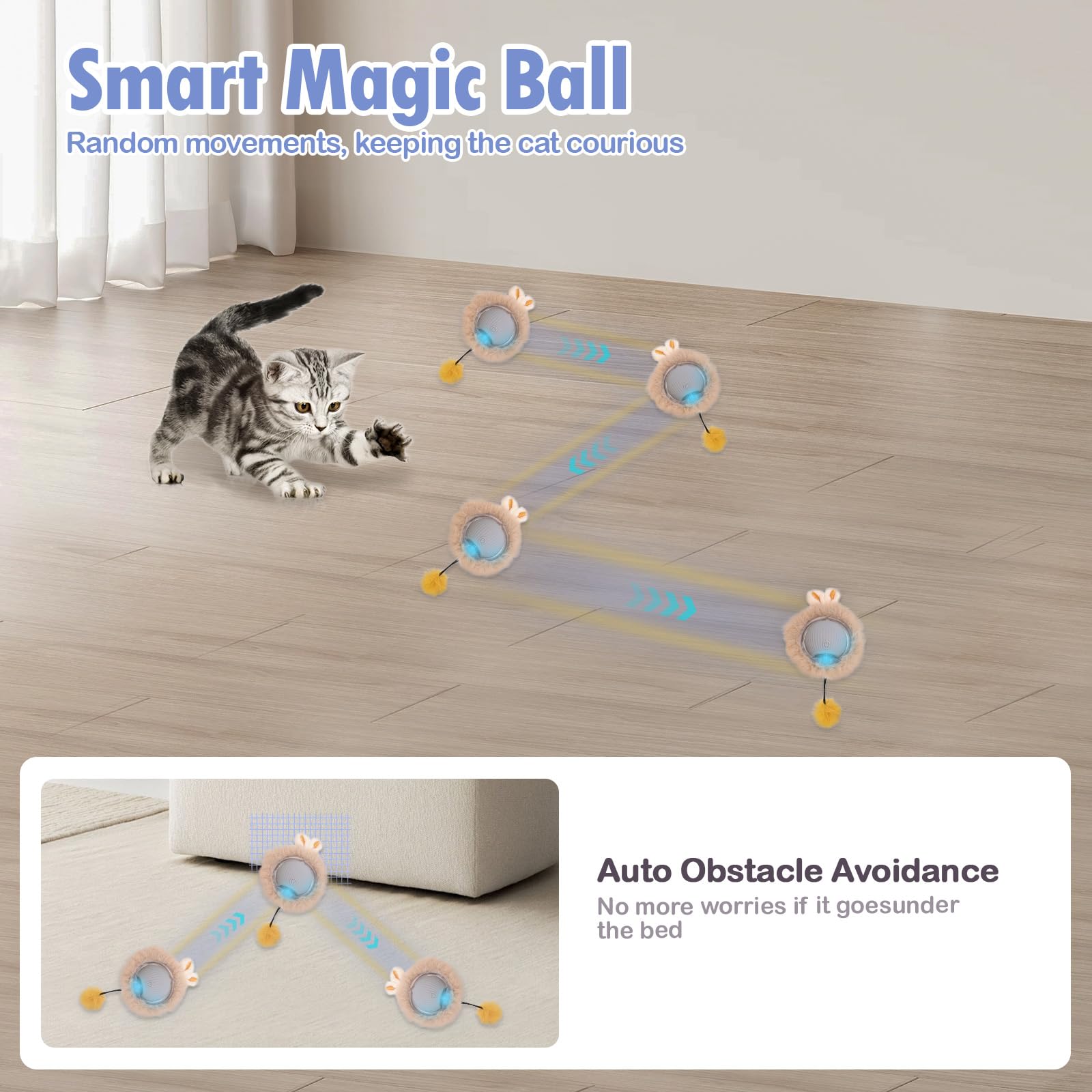 Bibrenies Interactive Cat Toys, Fast Rolling Ball In Play Mat, Automatic Motion Activated Moving Ball Hide And Seek Mouse Catchi