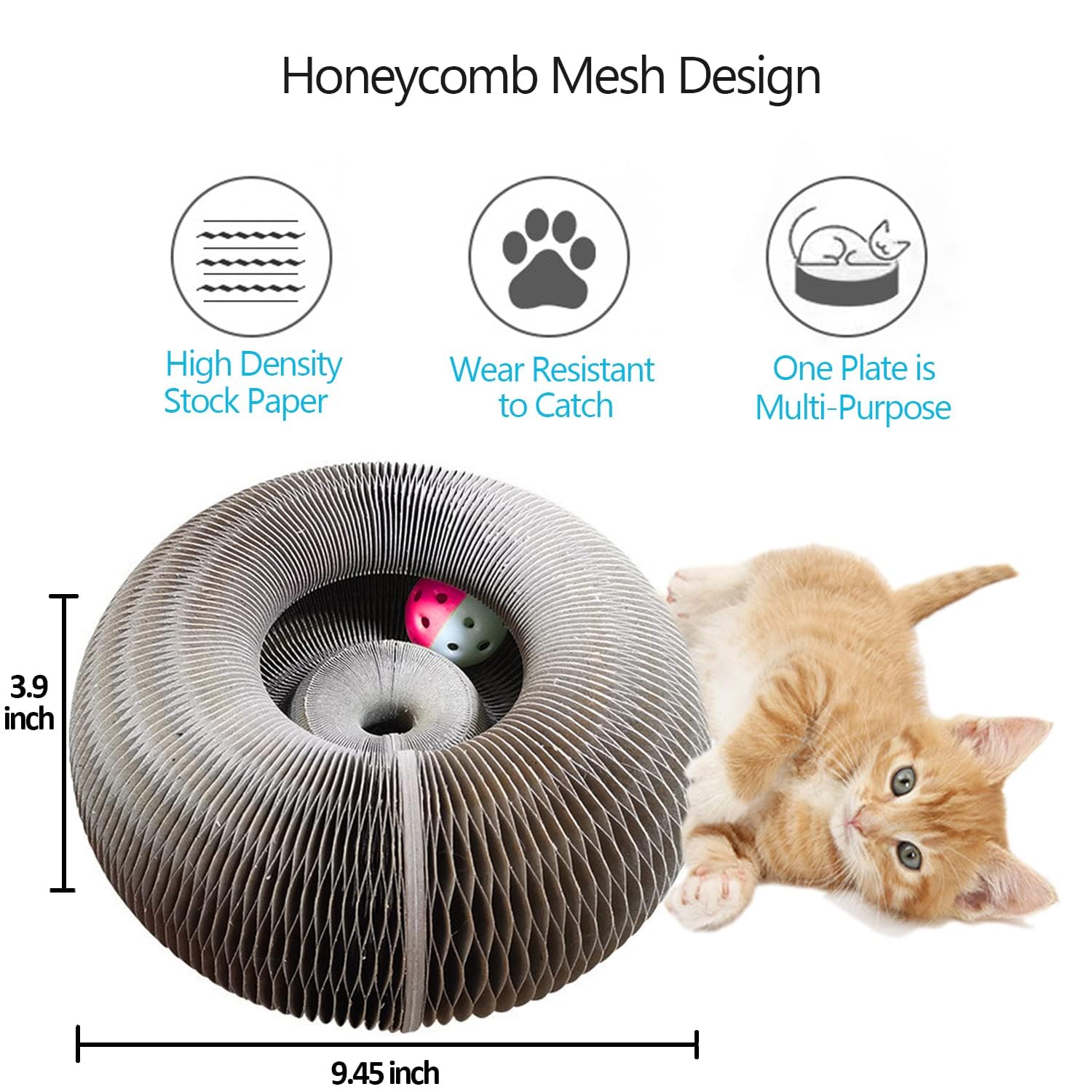 Enkman Cat Scratcher Board - Magic Organ with Ball for Indoor Cats, Brown, Model 1036TT, Interactive Toy for Mental & Physical Exercise