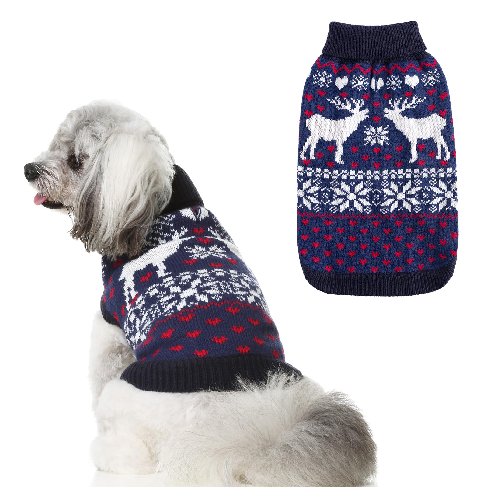 Scenereal Dog Girls Boys Sweater, Turtleneck Pullover Winter Dog Clothes - Christmas Outfit, Knitwear For Dachshund, Yorkie, Chi