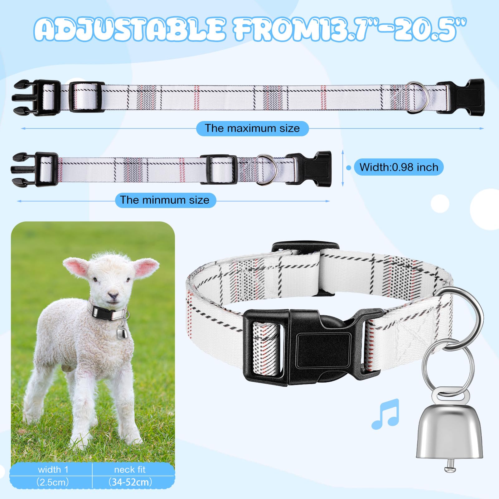 Yeyeplum Goat Collars With Bells, Sheep Grazing Copper Bells And Adjustable Nylon Collar Set Loud Bronze Bell For Small Farm Ani