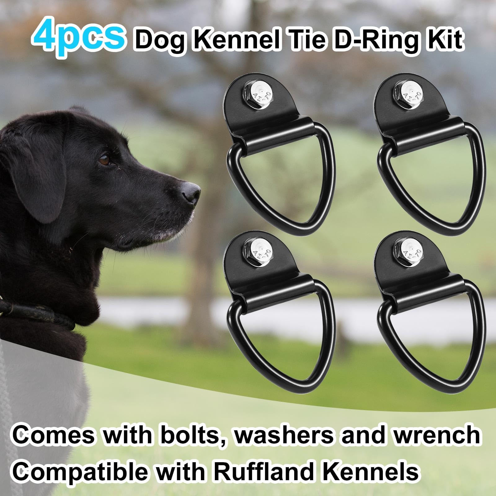 Lyreh 4Pcs Tie Down Kit For Ruffland Kennel, Metal D-Ring Tie Down Anchors Kennel Parts Including Bolts Washers & Wrench Dog Cra