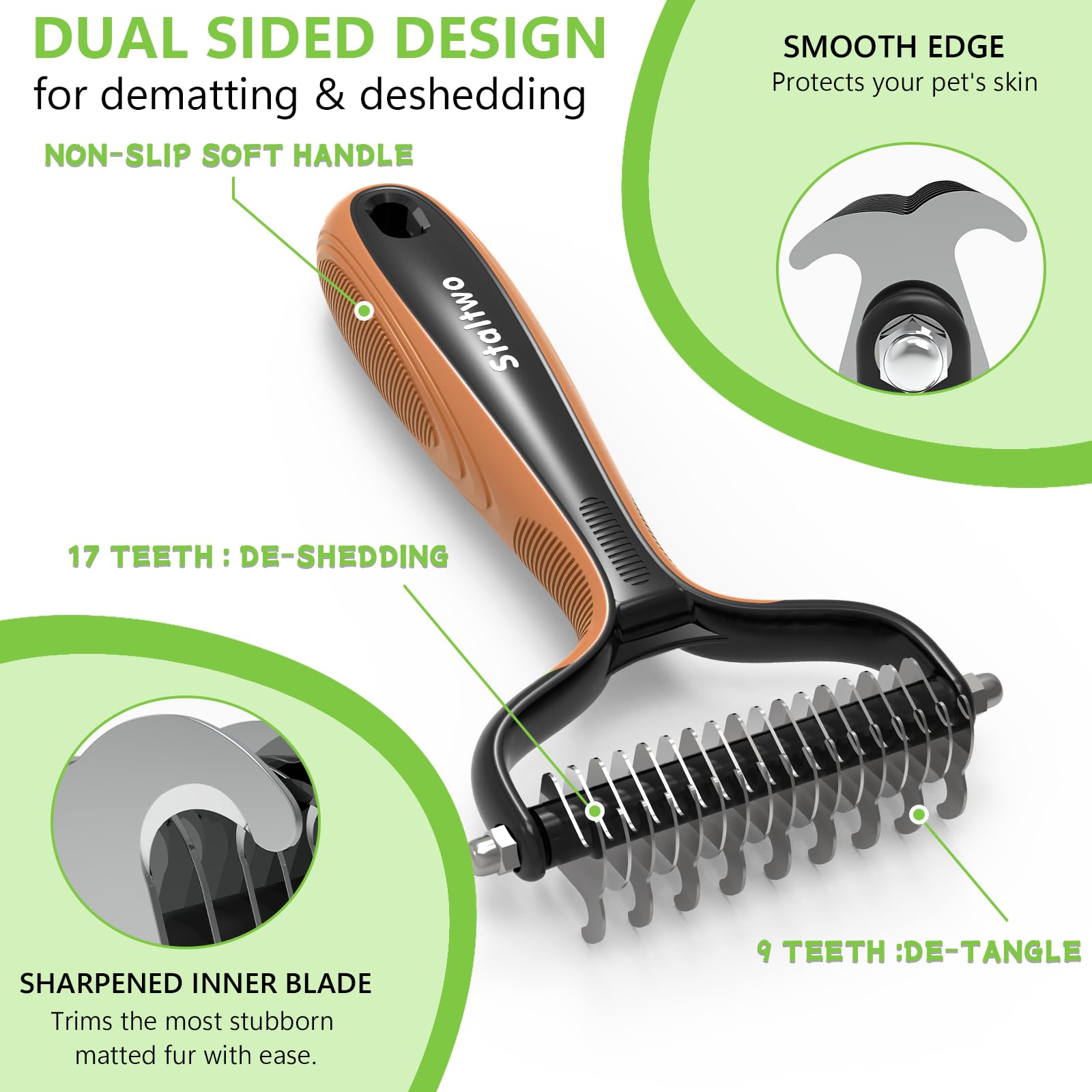 Staltwo Deshedding Dog Brush For Shedding - 2-In-1 Professional Undercoat Rake And Furminator For Dogs | Shedding Control For Lo