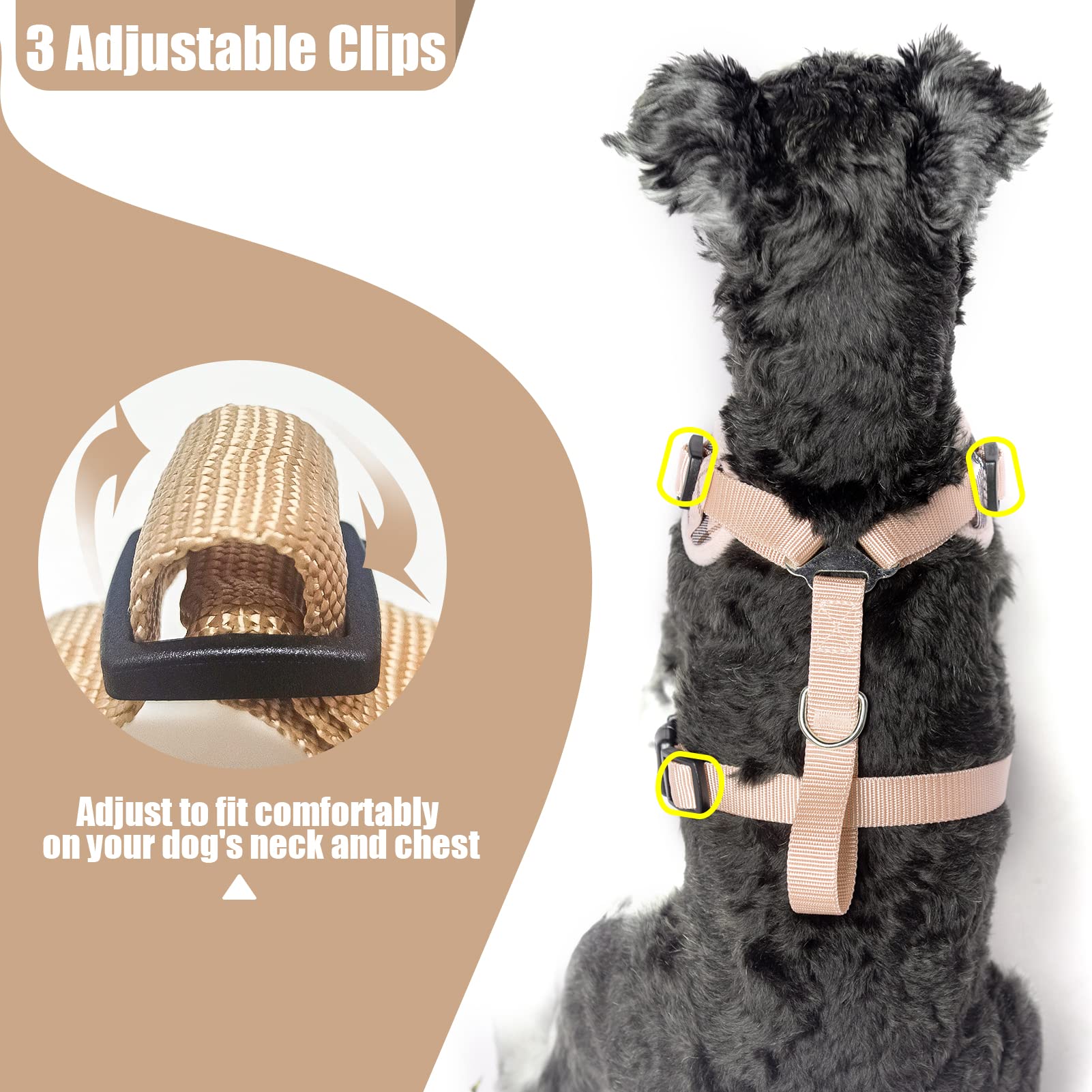 Pupteck Dog Harness And Leash Collar Set For Small Dogs Fully Adjustable No Pull Reflective Puppy Cat Soft Mesh Plaid Harnesses, Beige M