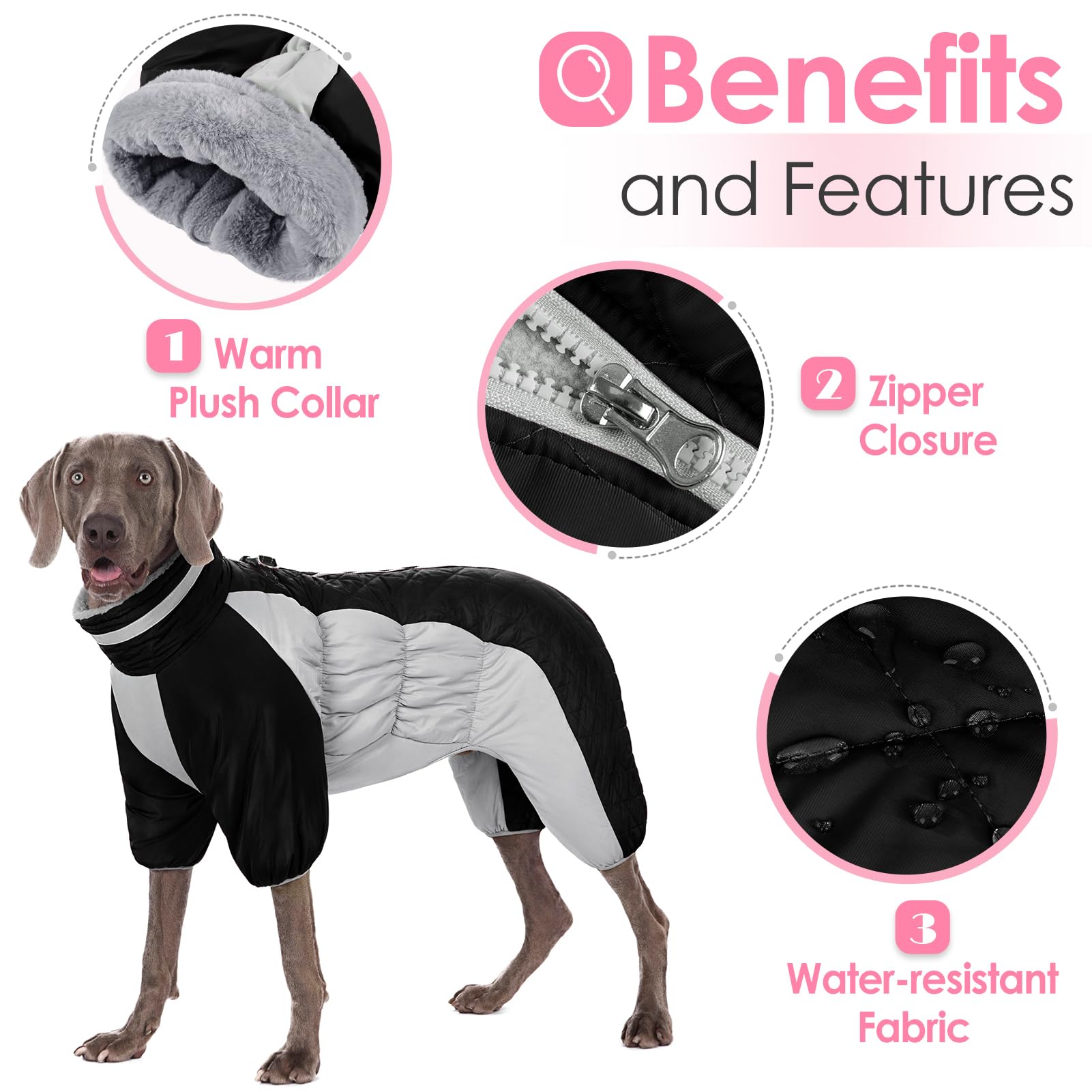 AOFITEE Small Dog Warm Winter Jacket With Built-in Harness, Windproof Reflective Turtleneck Puffer Snowsuit, Four-Legged Fleece