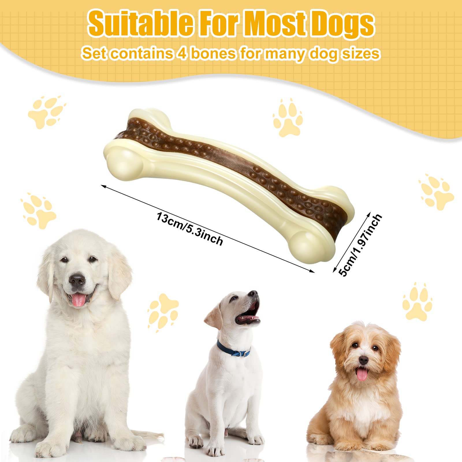 Sosation Dog Toys For Aggressive Chewers Indestructible Nylon Dog Bones Beef Flavor Teething Chew Toys Bones For Large Puppies(M