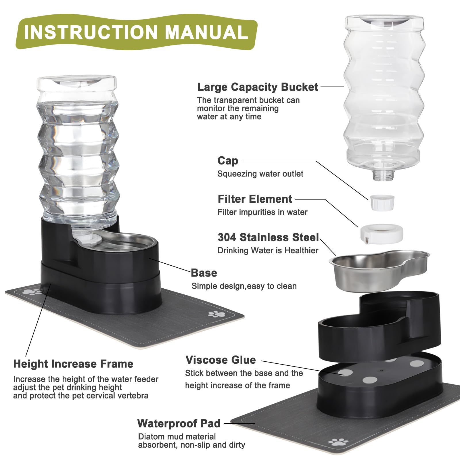 Rizzari 9L Raised Automatic Pet Waterer, Gravity Fed Stainless Steel Waterer, 100% Bpa Free, Large Capacity Feeder For Cats And