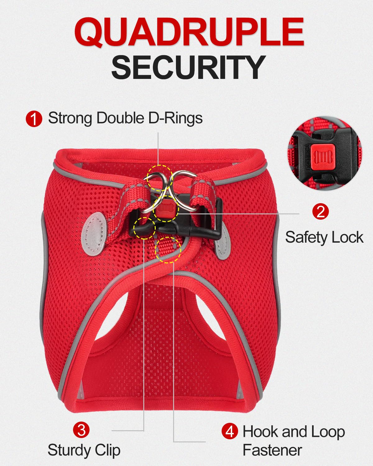 Joytale Small Dog Harness, Breathable Mesh Step-In Vest, Reflective Soft Padded Harnesses For Small And Medium Dogs, Red, L