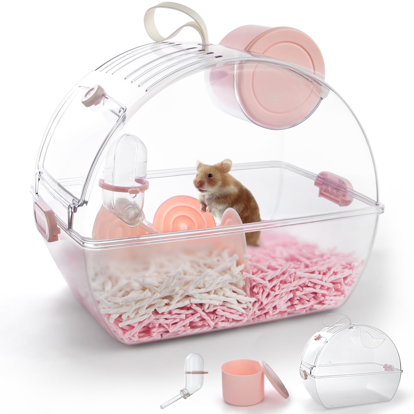 Small Portable Hamster Cages,13  8.2  10.8 Inch Hamster Carrier with Water Bottle,Dwarf Hamster Travel Cage with Storage Box,360