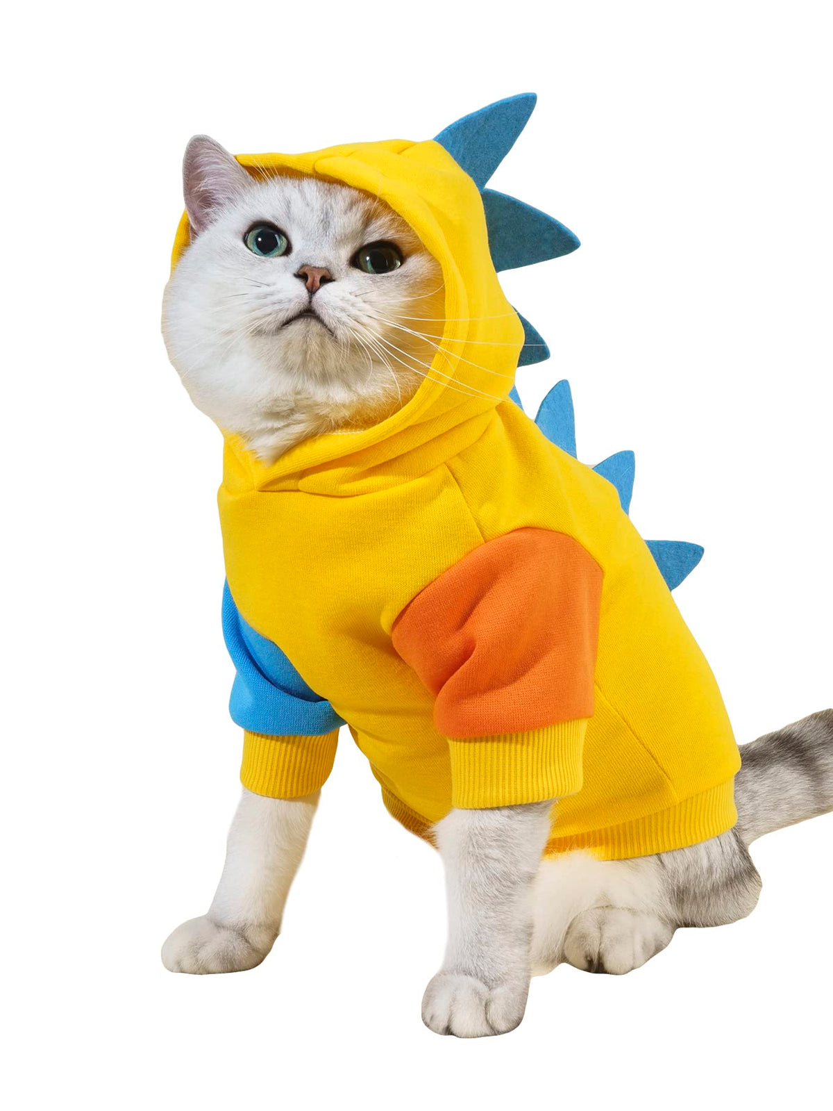 Qwinee Dinosaur Dog Hoodie Dog Warm Jacket Christmas Halloween Dog Costume Dog Clothes For Puppy Kitten Small Medium Dogs Cats Blue And Yellow L