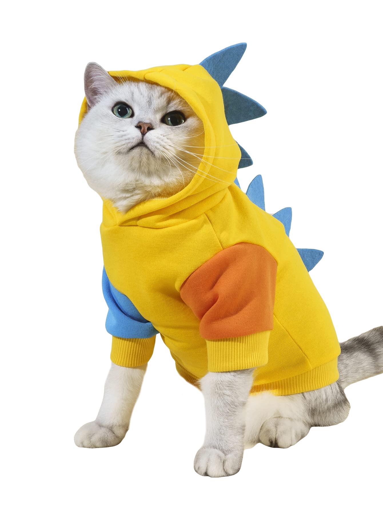 Qwinee Dinosaur Dog Hoodie Dog Warm Jacket Christmas Halloween Dog Costume Dog Clothes For Puppy Kitten Small Medium Dogs Cats Blue And Yellow Xs