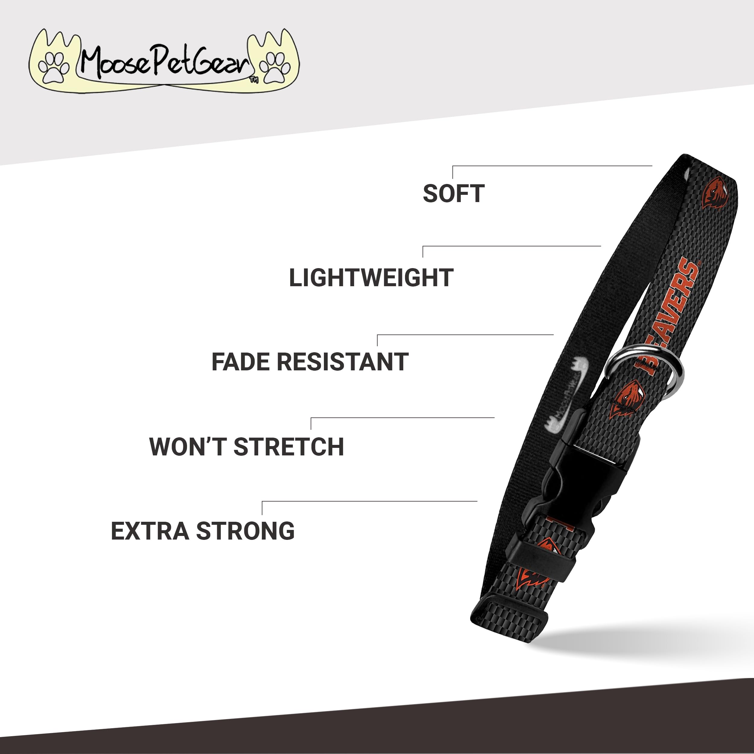 Moose Pet Wear Dog Collar - Oregon State University Beavers Adjustable Pet Collars, 1 Inch Wide, Large, Carbon Fiber