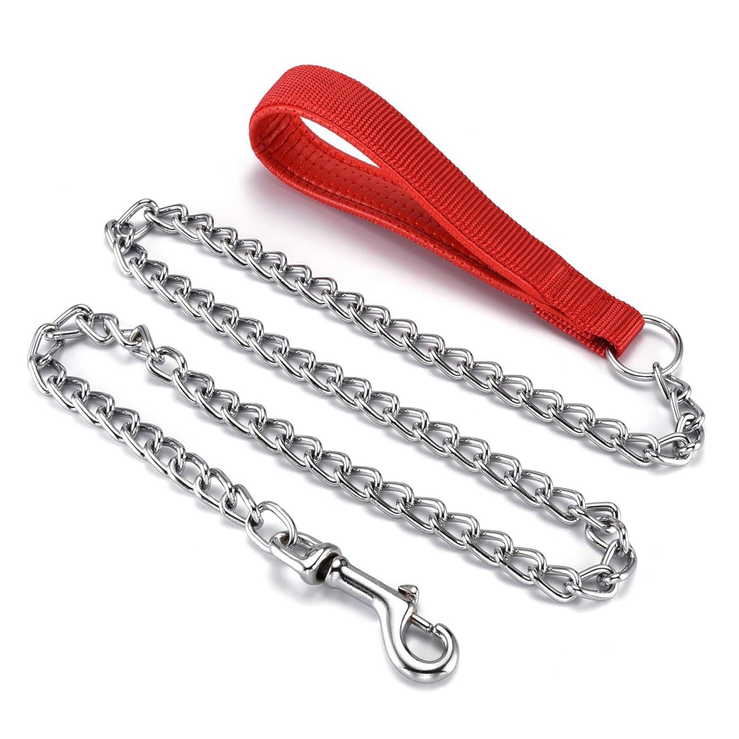 Petiry Chain Leash Metal Trainning Leash Stainless Steel With Soft Padded Handle For Heavy Duty Dogs.(Xl, Red Handle)