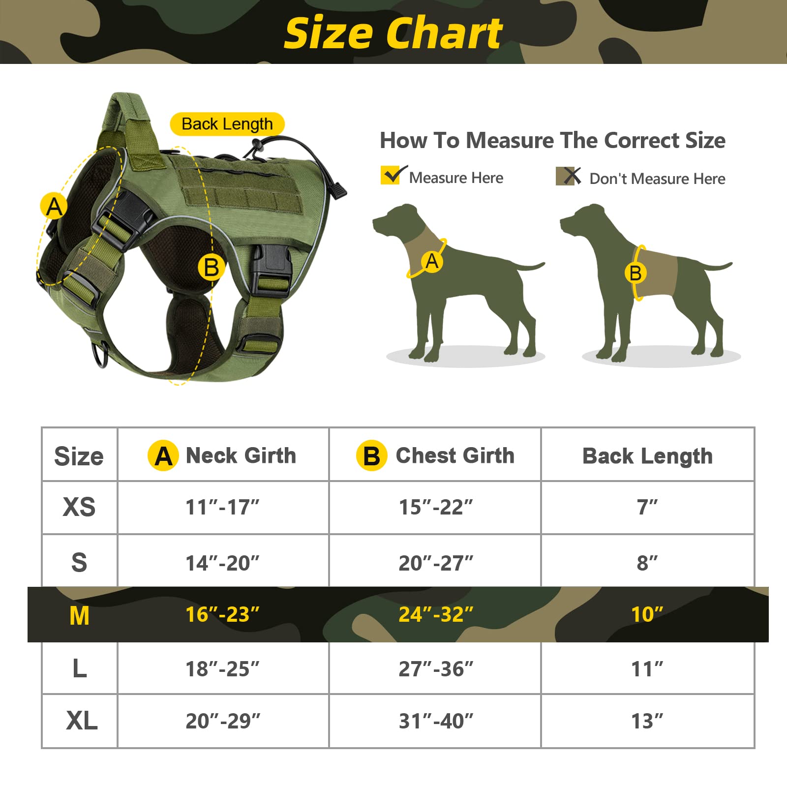 Wingoin Green Harness With Handle Tactical Dog Harness Vest For Large Medium Dogs No Pull Adjustable Reflective K9 Military Dog Vest Harnesses For Walking, Hiking, Training(M)