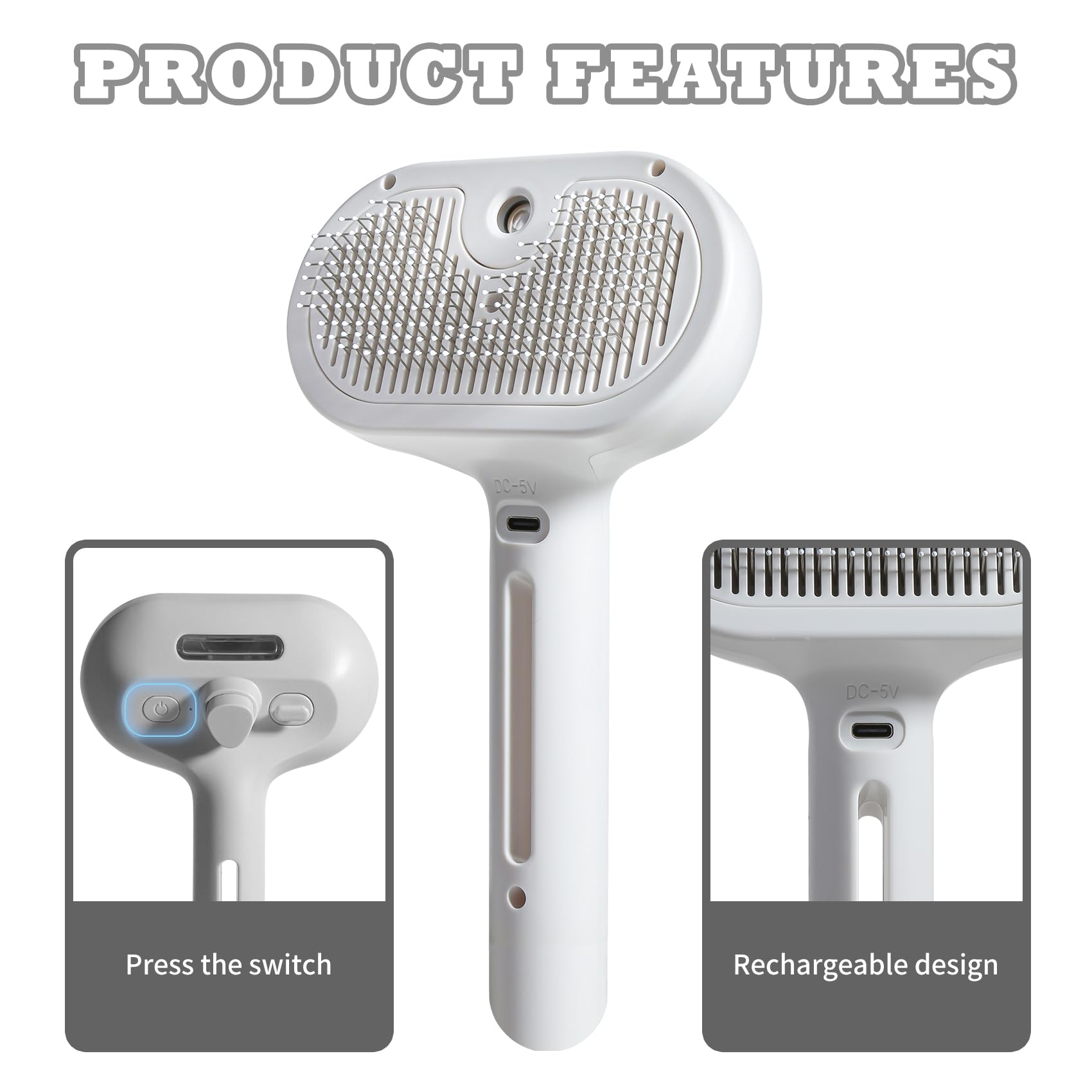 Spray Cat Brush For Shedding - Pet Hair Removal Comb With Water Tank And Release Button, Cat/Dog Steam Brush, Cat Bath Brush, Pe