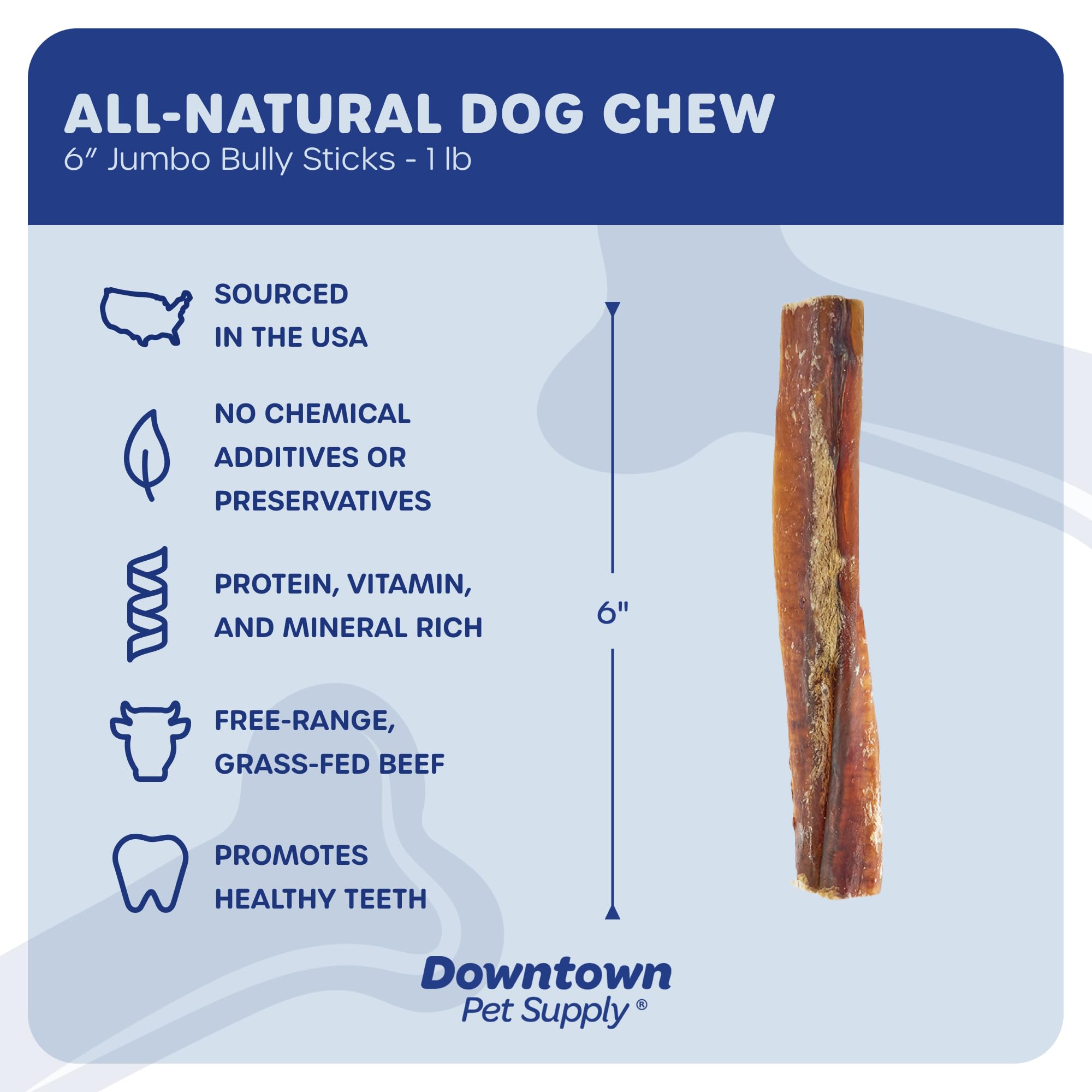 Downtown Pet Supply USA-Made 6, 1 Lb. Jumbo Bully Sticks for Large Dogs - Rawhide Free Dog Chews Long Lasting and Non-Splinterin