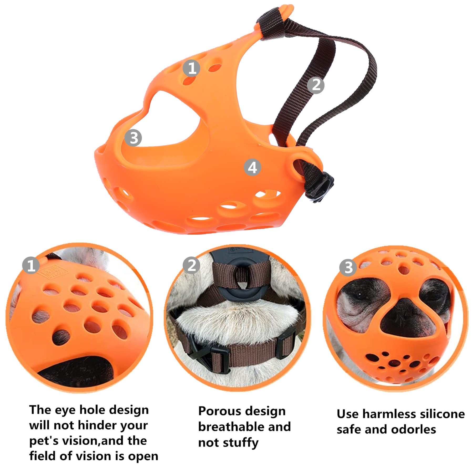 Jyhy Short Snout Dog Muzzles,Soft Silicone Adjustable Breathable Bulldog Muzzle For Biting Chewing Barking Training,Ideal For Flat-Faced Dogs (S, Orange)