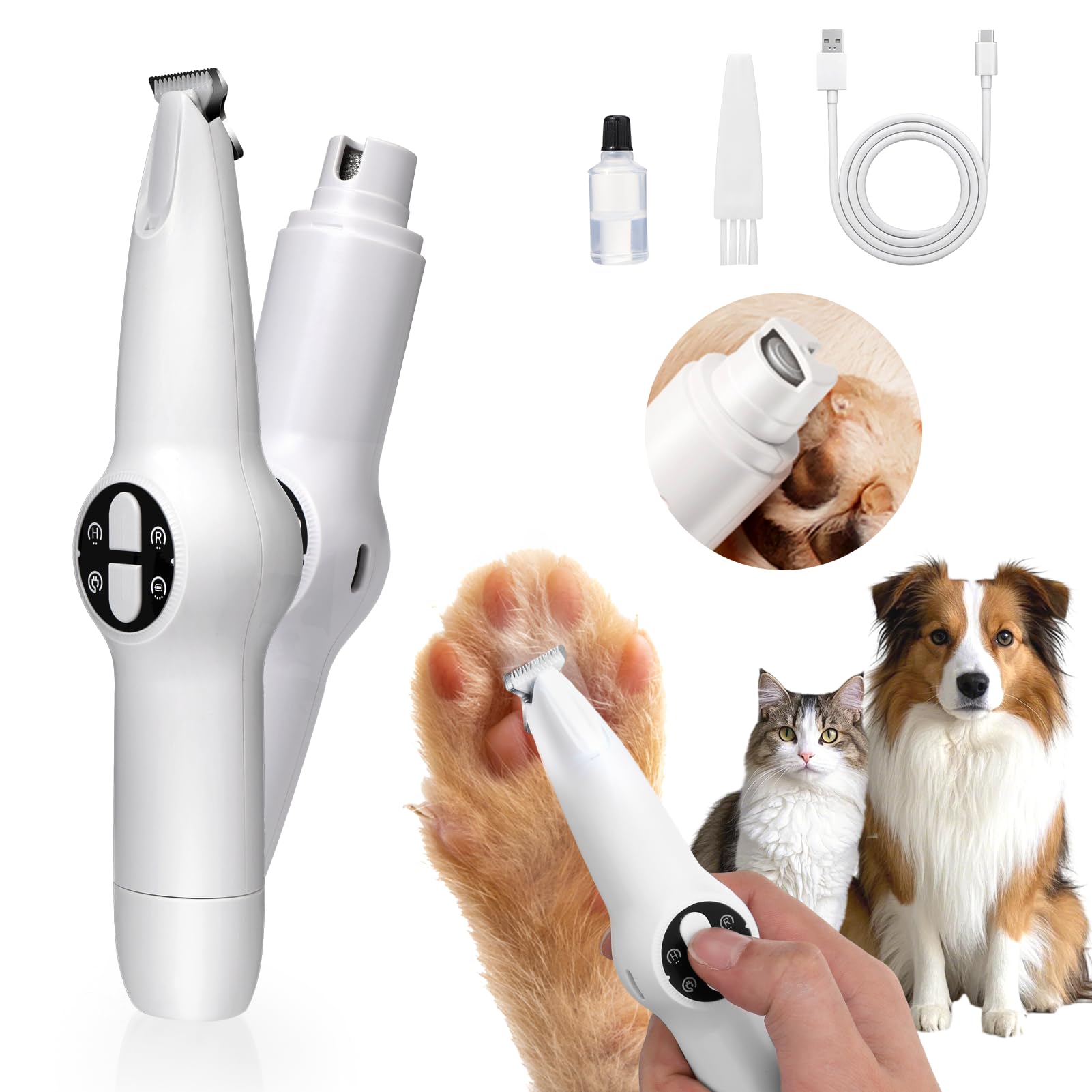 Dog Paw Trimmer For Grooming, 2 In 1 Dog Nail Trimmer With Light, Electric Dog Paw Hair Trimmer, Quiet Dog Clippers Grooming Kit