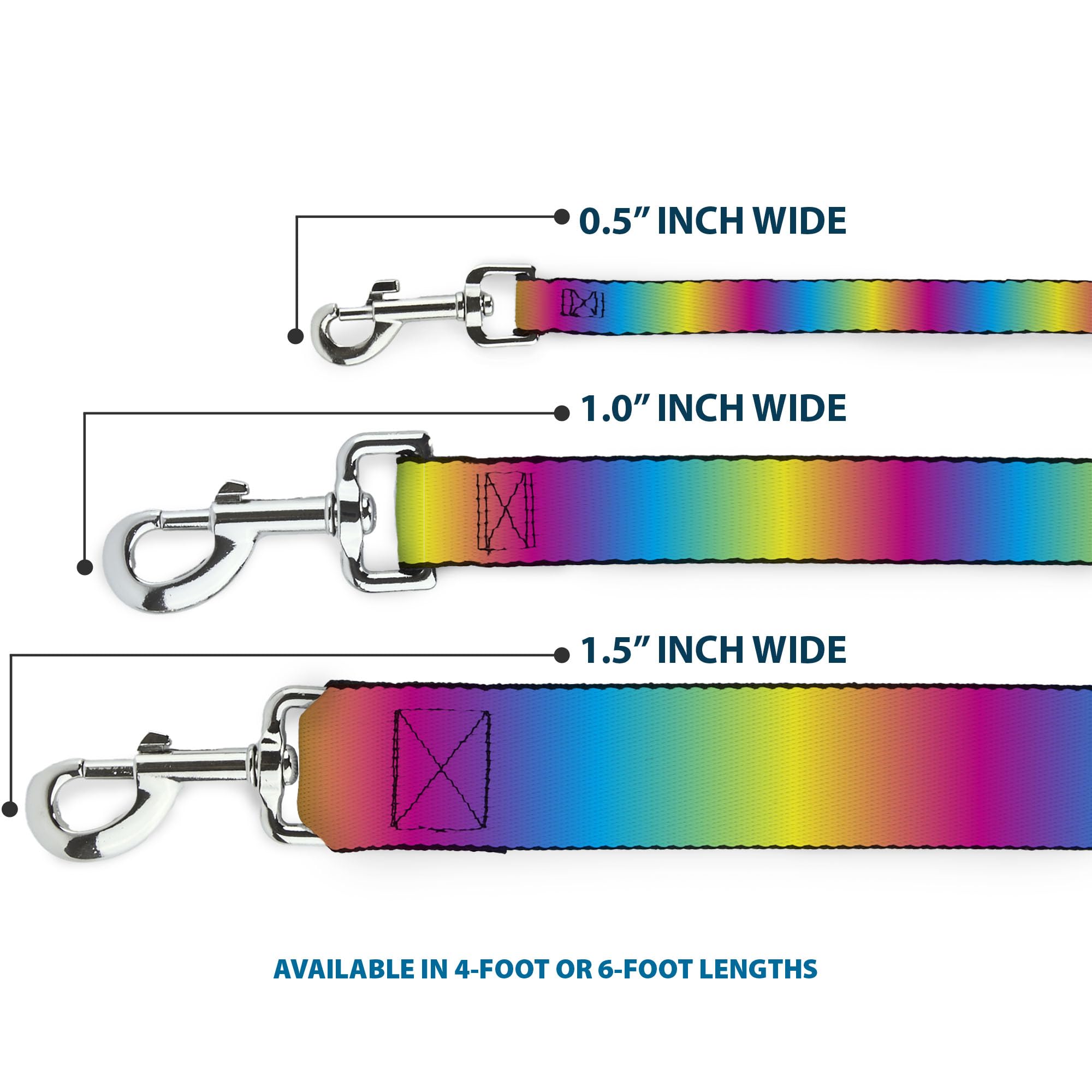 Buckle-Down Pet Leash - Rainbow Ombre - 6 Feet Long - 1 Wide
