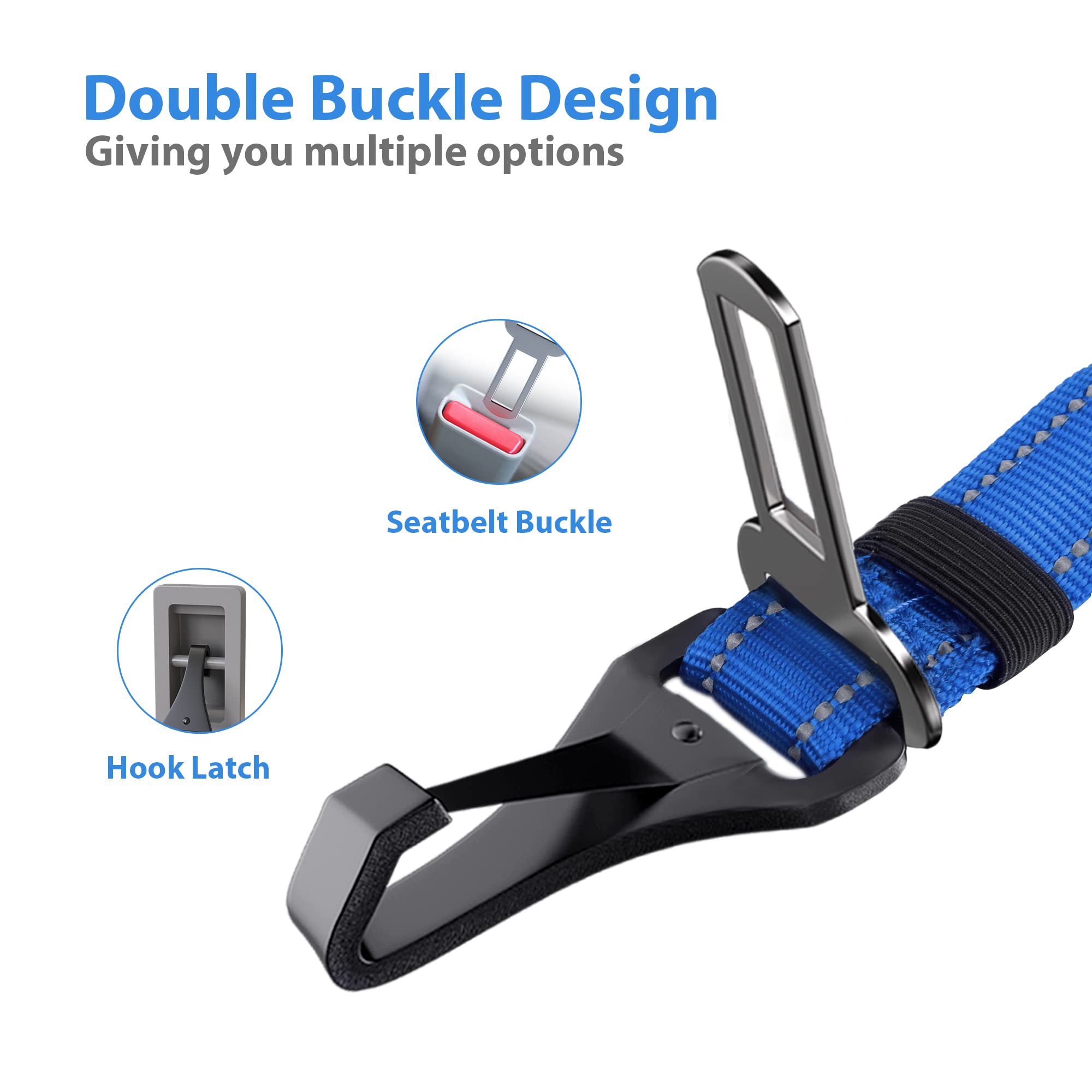 Iokheira Dog Seatbelt - Adjustable Reflective Bungee Car Seatbelt With Aluminum Swivel Carabiner