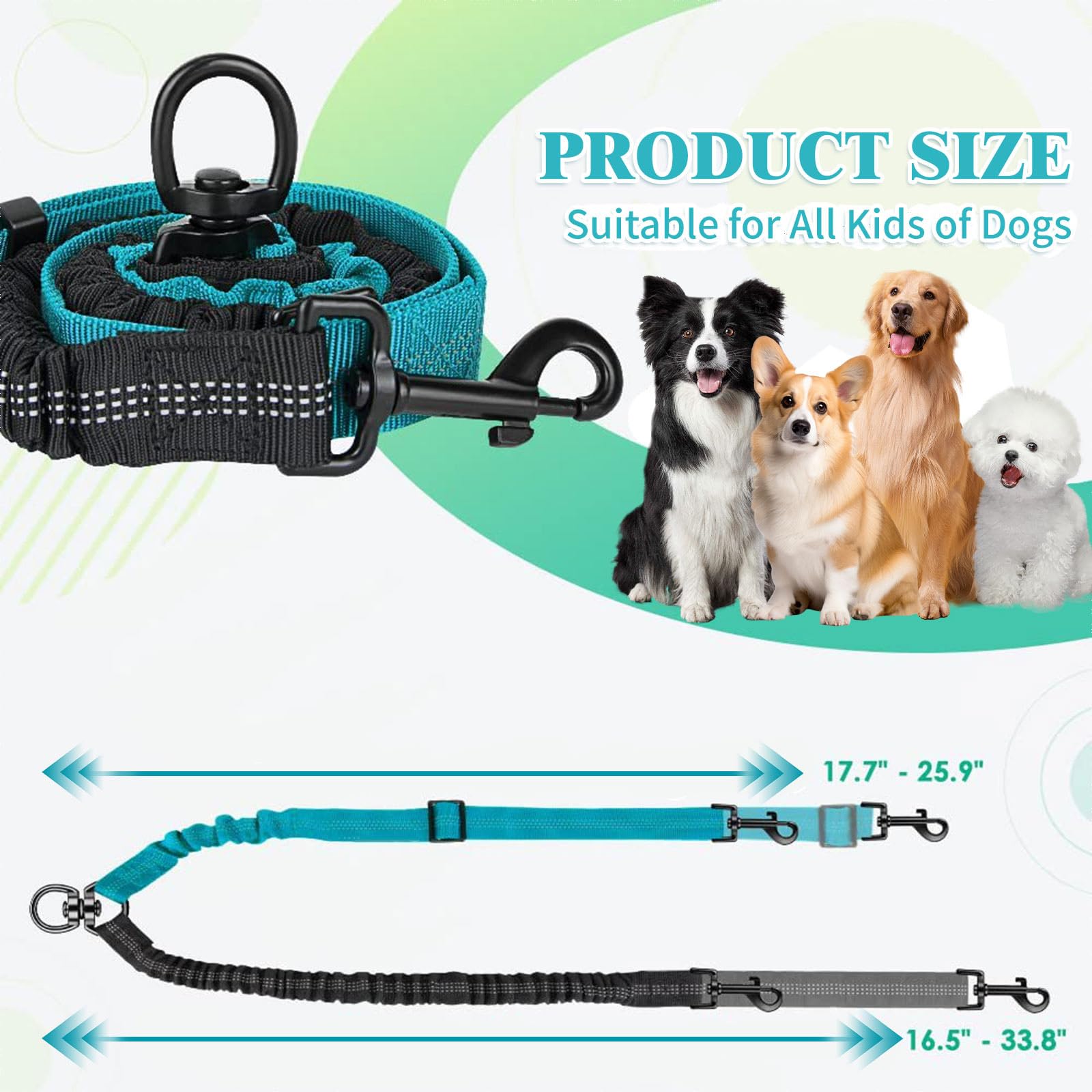 Akeishe Double Dog Leash For Two Dogs - 2-In-1 Upgraded Double Leash For Two Dogs With Adjustable Strap & Shock Absorbing Bungee