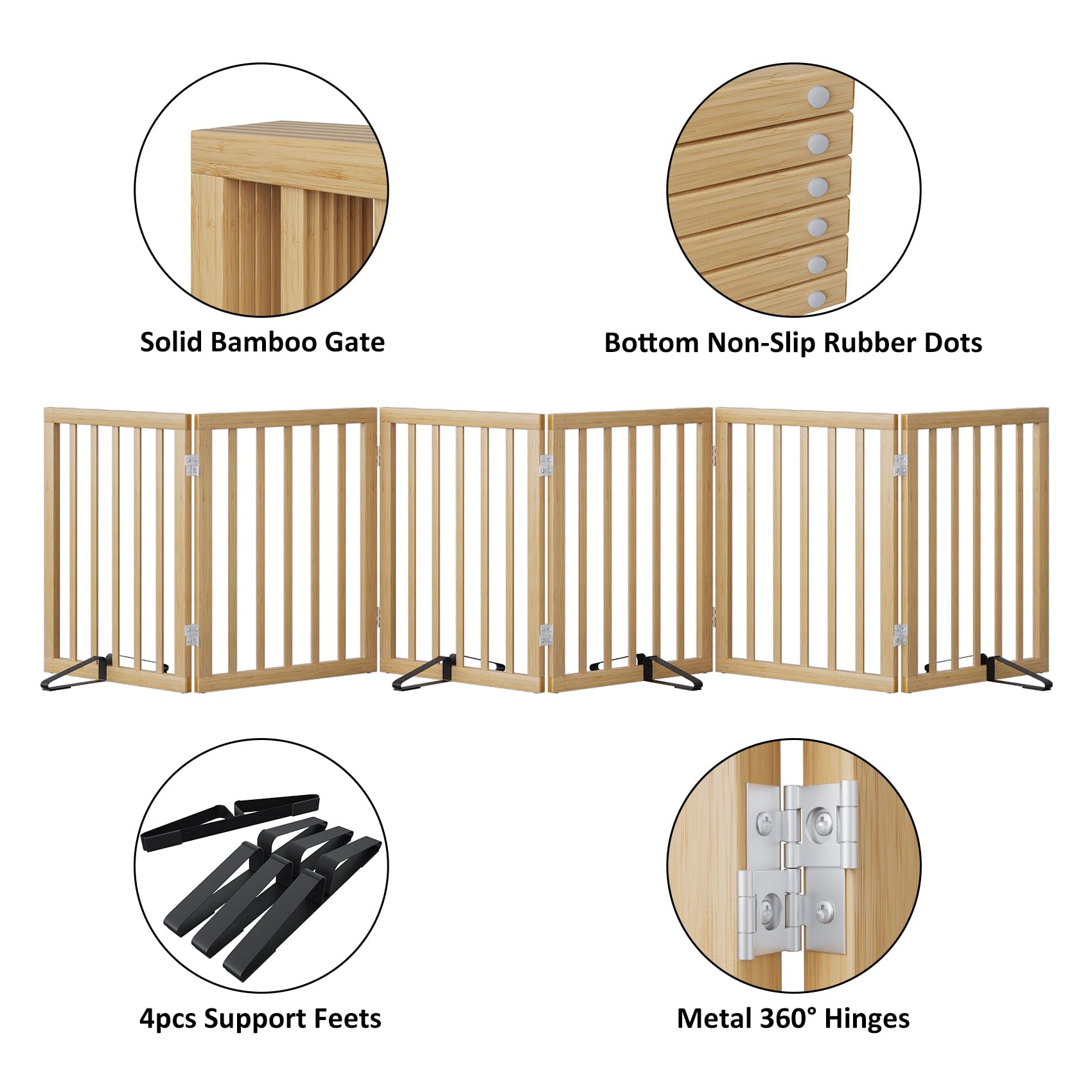 Mino Kesper Extra Wide Dog Gates for Doorways, Bamboo Dog Gates for The House Stairs, Freestanding Pet Gates for Dogs, Doogie Pu