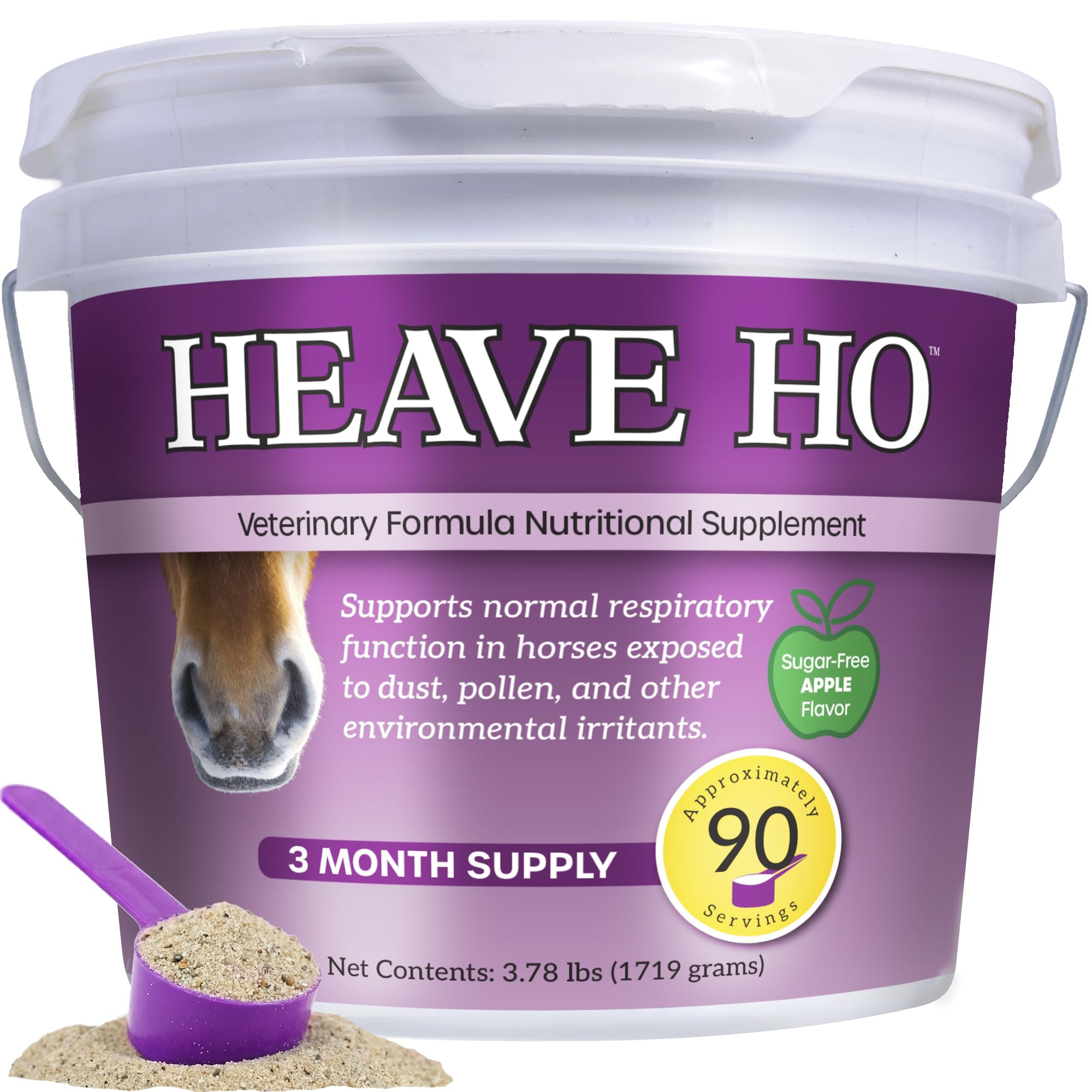 HEAVE HO Equine Respiratory Support Supplement for Horses, Supports Normal Lung & Immune Function, Sugar Free Apple Flavor, 90 S