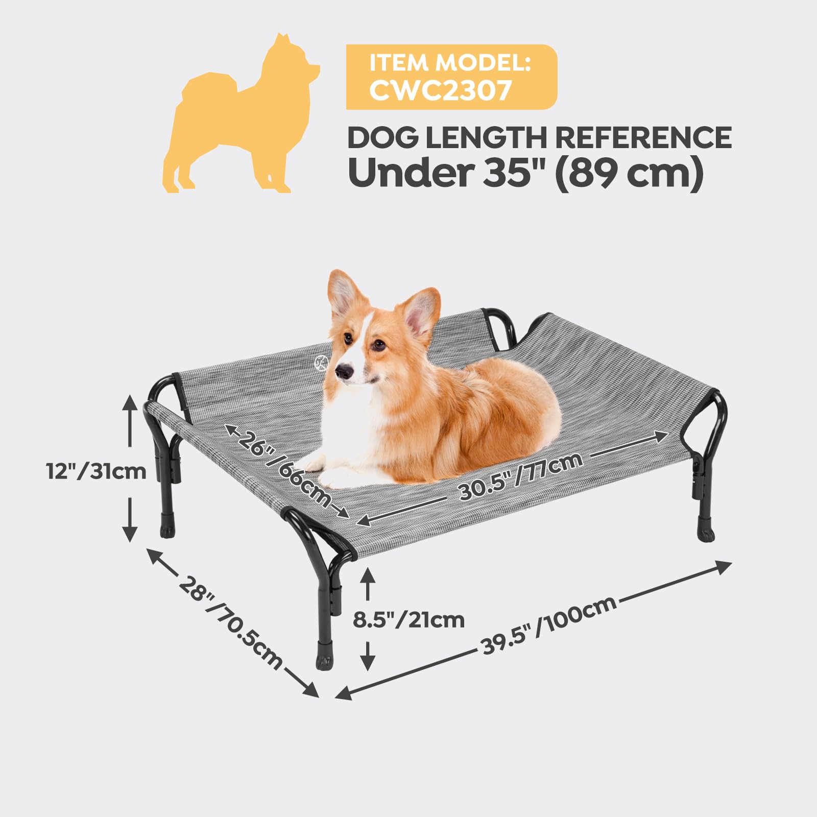 Veehoo Cooling Elevated Dog Bed, Raised Pet Cot With Guardrail & Slope Headrest, Durable Breathable Teslin Mesh, Non-Slip Feet,