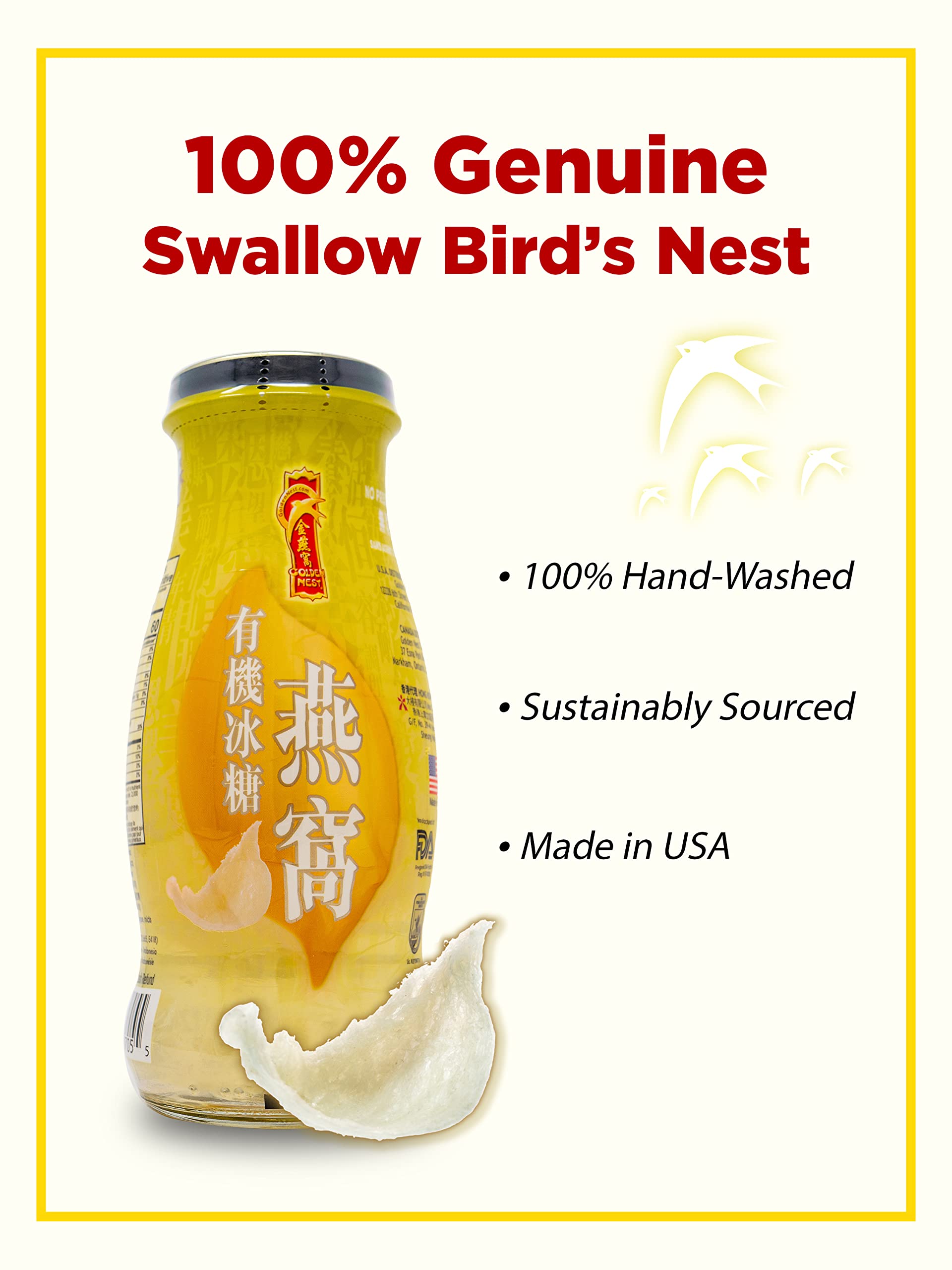 Golden Nest Premium Bird Nest Drink, Swallow Bird Nest 100% Natural - Made In Usa, (??) 12 Bottles X 240 Ml (8Oz) (Original)