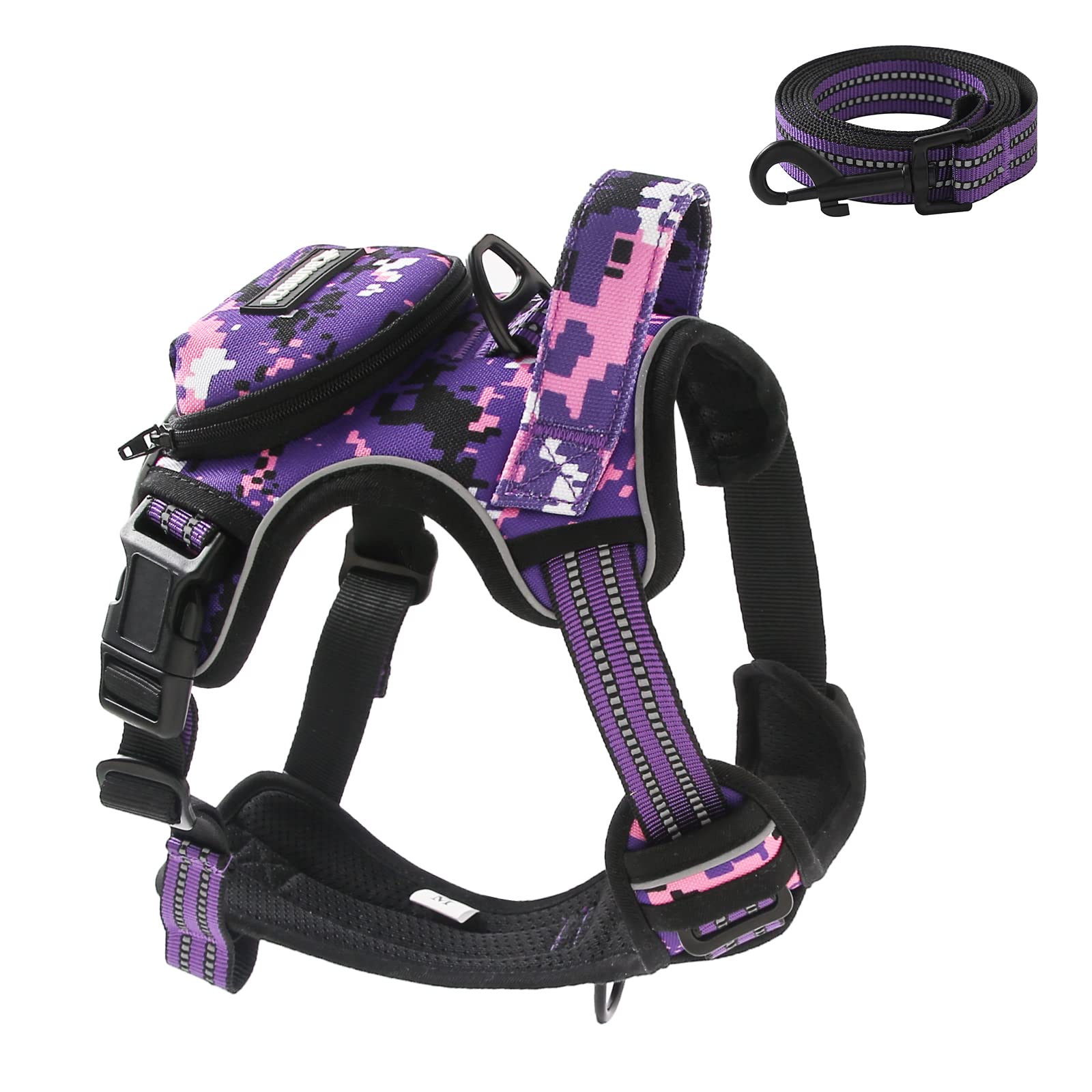 No Pull Dog Harness for Small Dogs, Adjustable No Choke Pet Vest with Dog Leash Fit Smart Reflective Pet Walking Harness for Tra